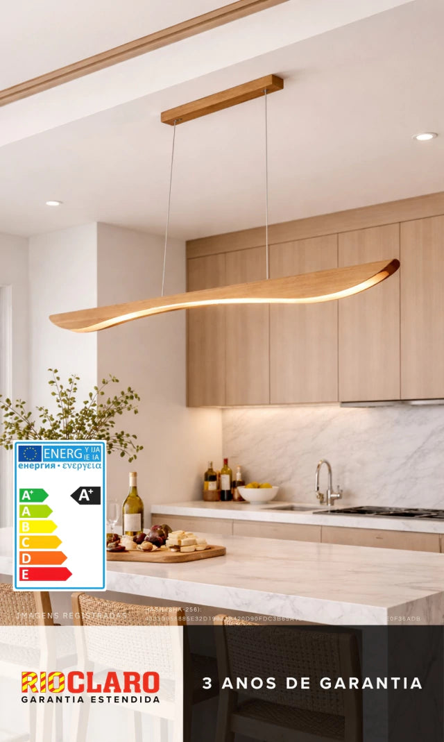 Lustre Pendente Linear Madeira 120cm LED 3000K Bivolt Albero Pienza