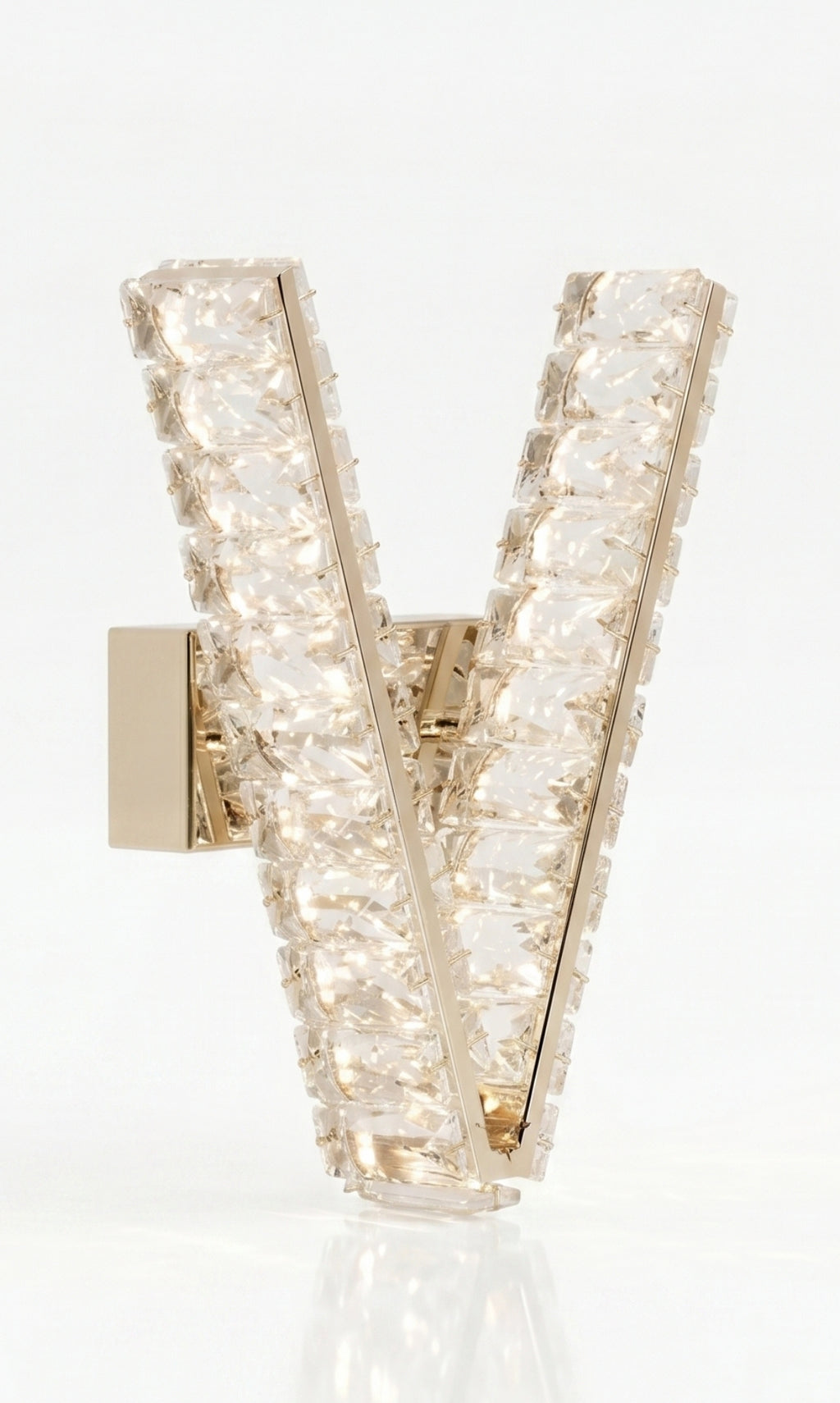 Arandela Parede Cristal Dourada Led Letras Alfabeto A - Z