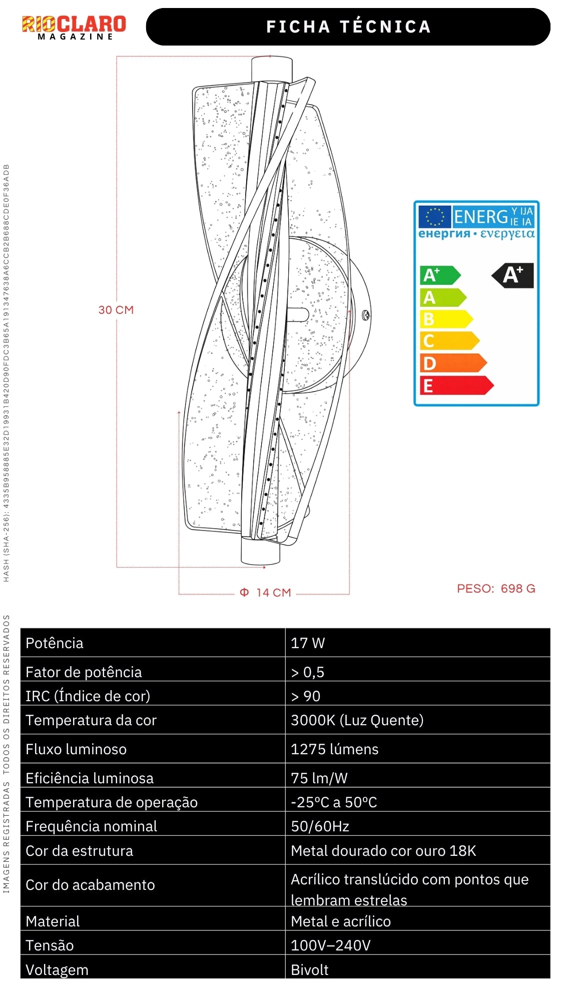 Arandela Led Moderna Espiral Dourada 17w Luz Quente Bivolt