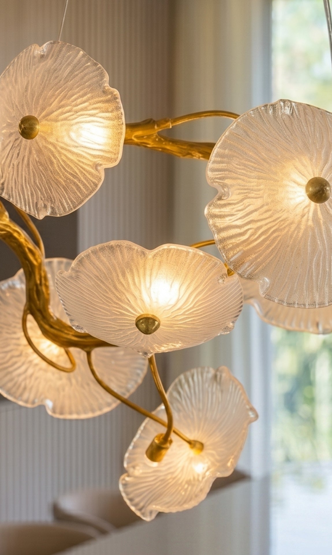 Lustre Pendente Horizontal Fiore Di Murano Ouro Envelhecido