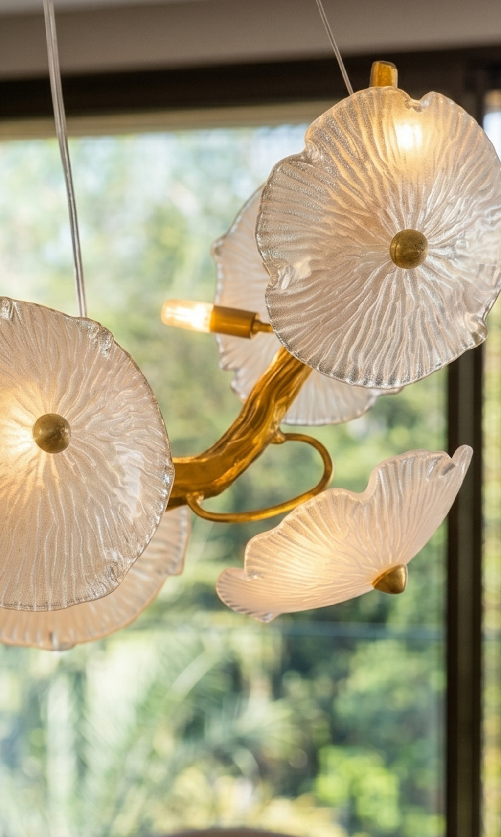 Lustre Pendente Horizontal Fiore Di Murano Ouro Envelhecido