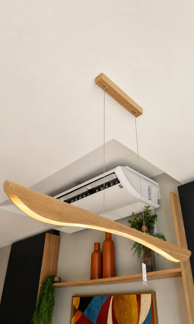 Lustre Pendente Linear Madeira 120cm LED 3000K Bivolt Albero Pienza