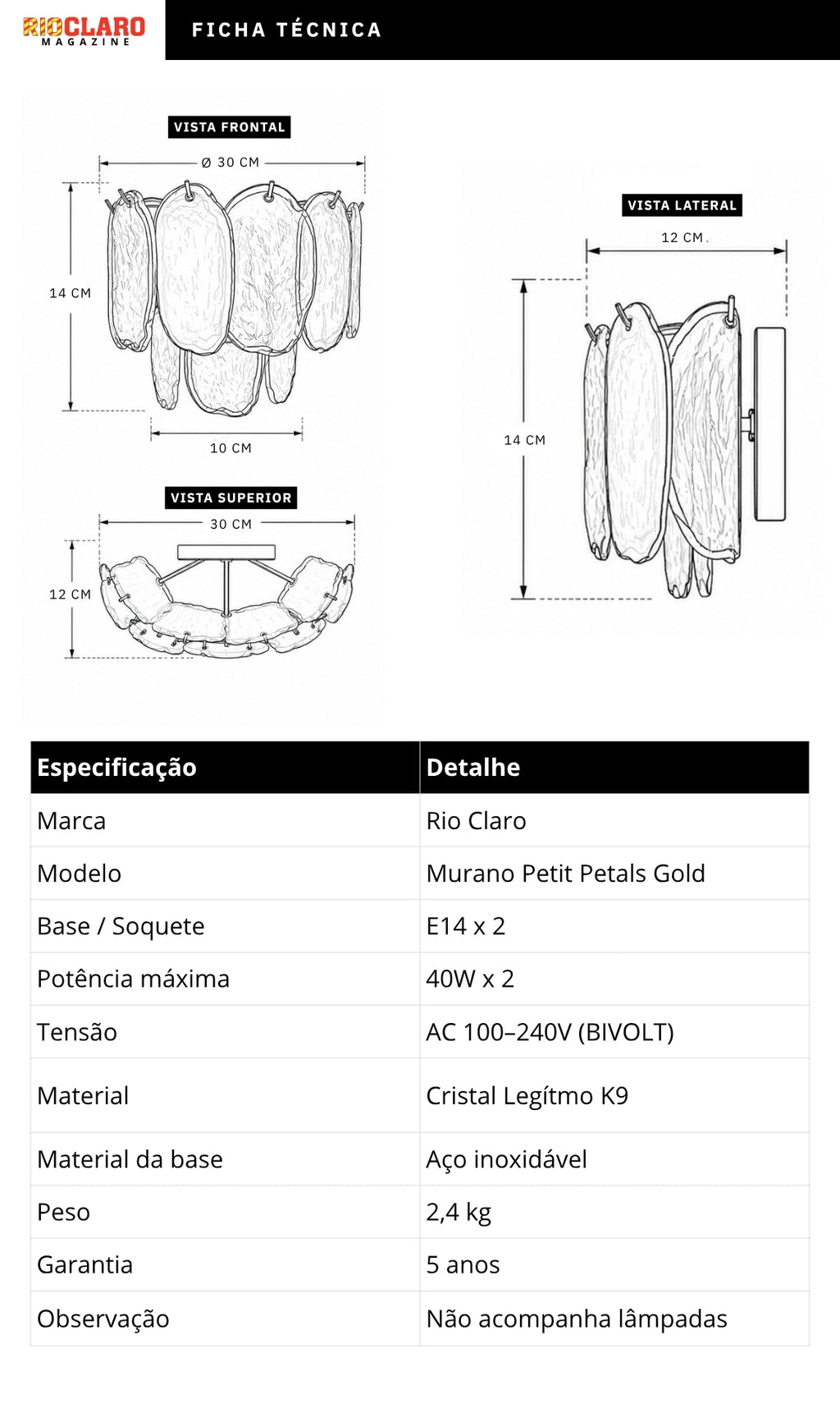 Arandela Murano Petit Petals Gold Cristal K9 Dourada Luxo E14 Parede Sala Quarto