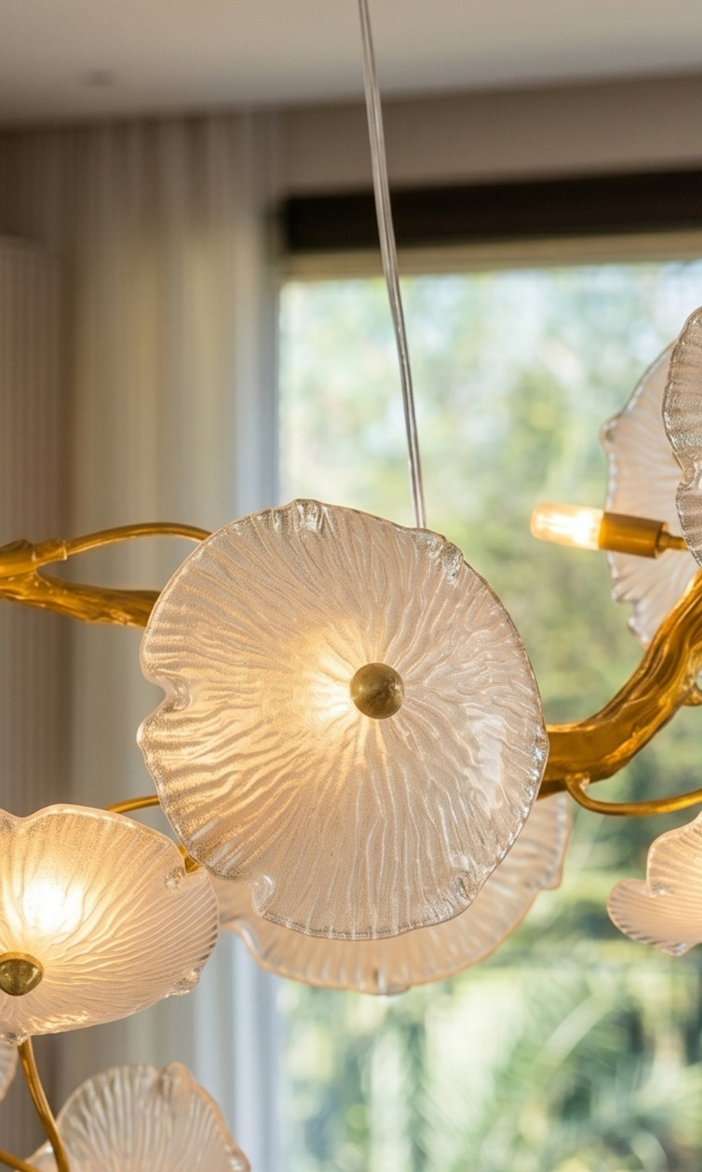 Lustre Pendente Horizontal Fiore Di Murano Ouro Envelhecido