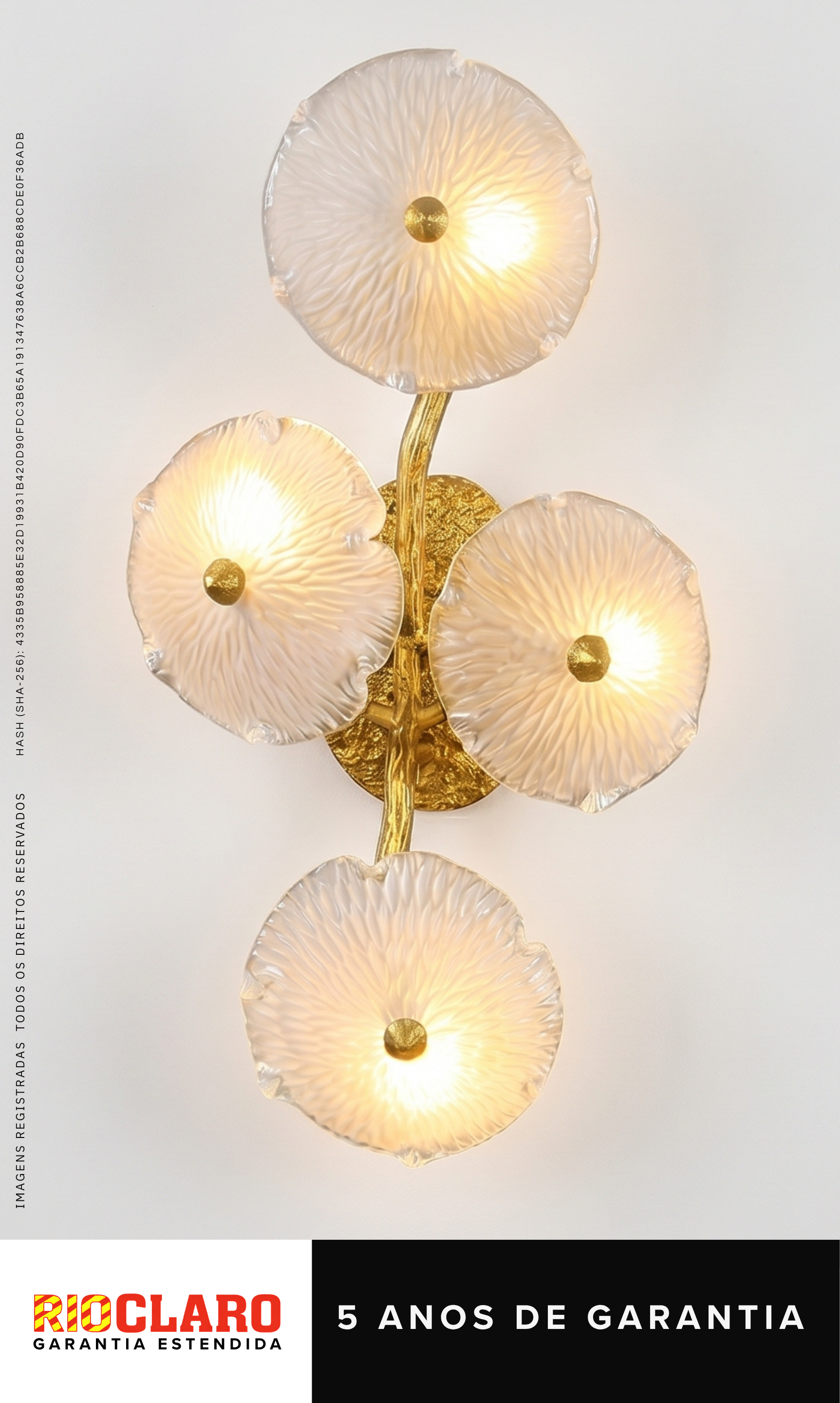Arandela Dourada Fiore Di Murano - Design Orgânico