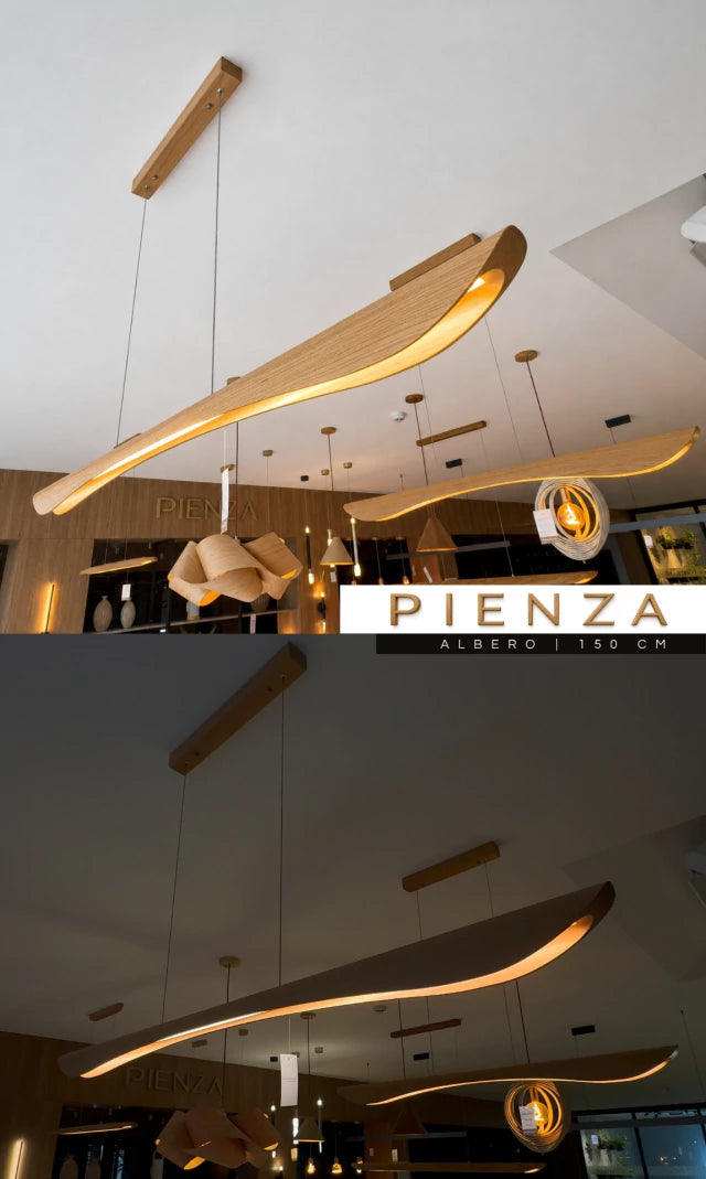 Lustre Pendente Linear Madeira 150cm LED 3000K Bivolt Albero Pienza