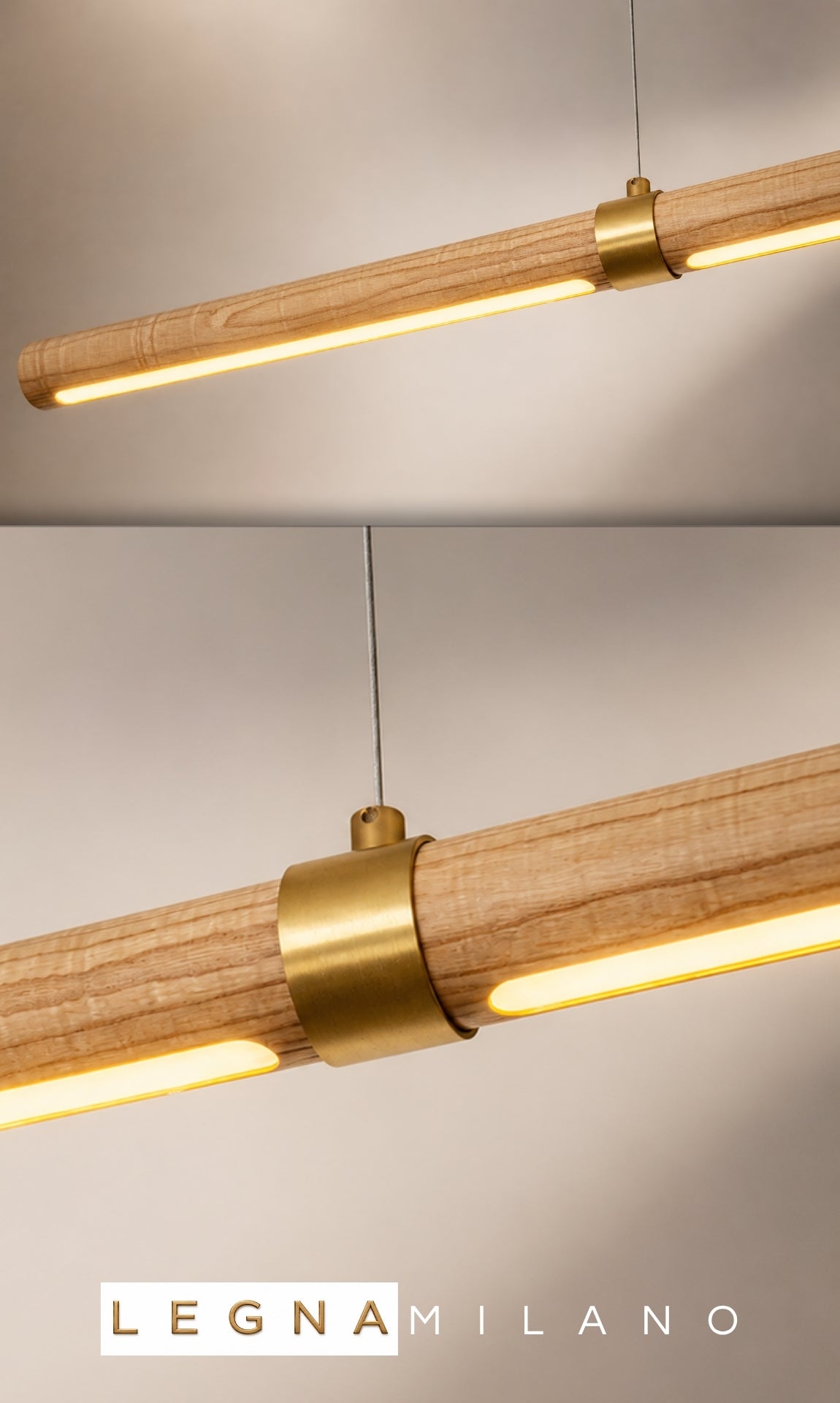 Pendente Linear Madeira Louro Freijó 150cm LED 24W Legna Milano Uno