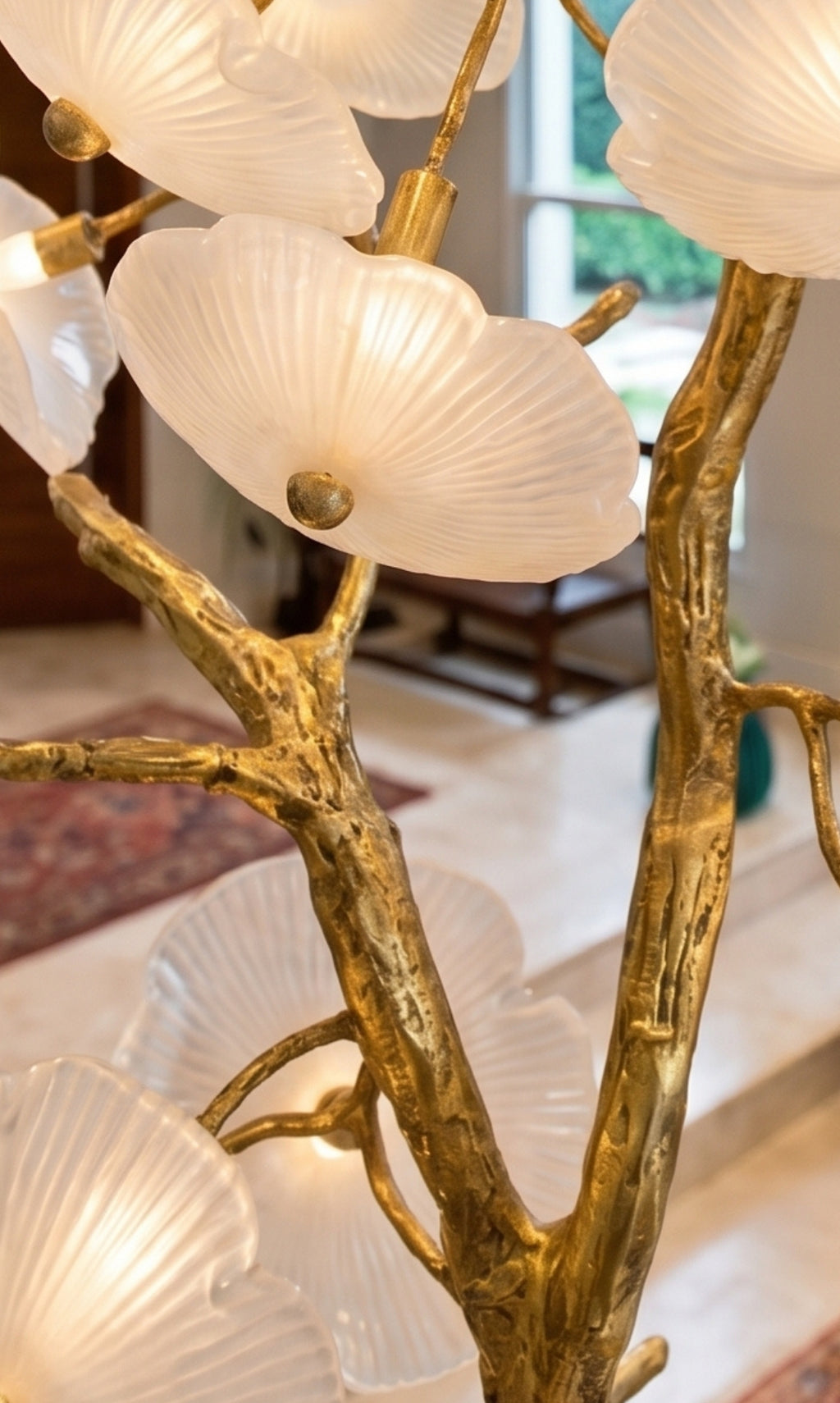 Lustre Pendente Vertical Fiore Di Murano Ouro Envelhecido