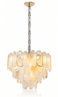 Lustre Murano Petals 55cm Cristal K9 Inox Gold E14 Sala Jantar Alto Padrão