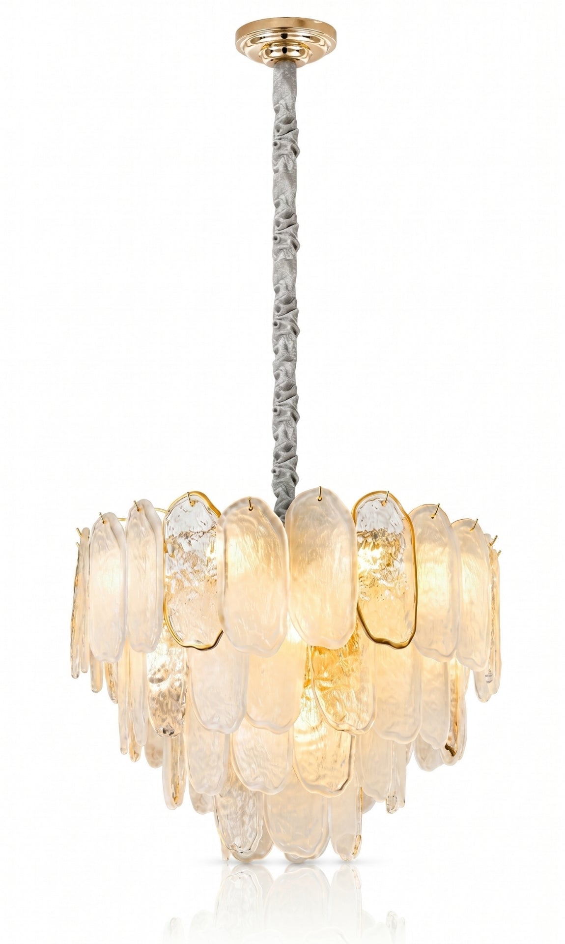 Lustre Murano Petals 55cm Cristal K9 Inox Gold E14 Sala Jantar Alto Padrão