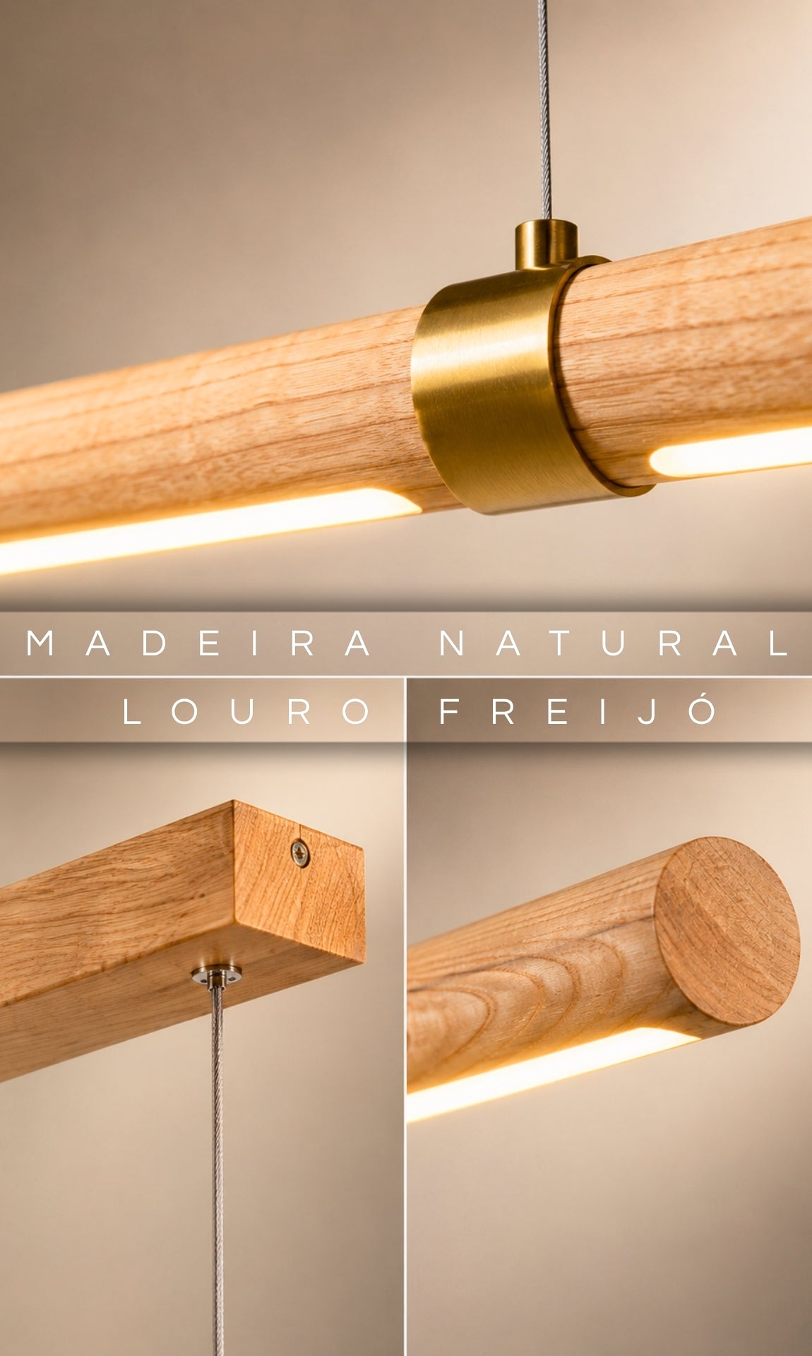Pendente Linear Madeira Louro Freijó 120cm LED 20W Legna Milano Uno