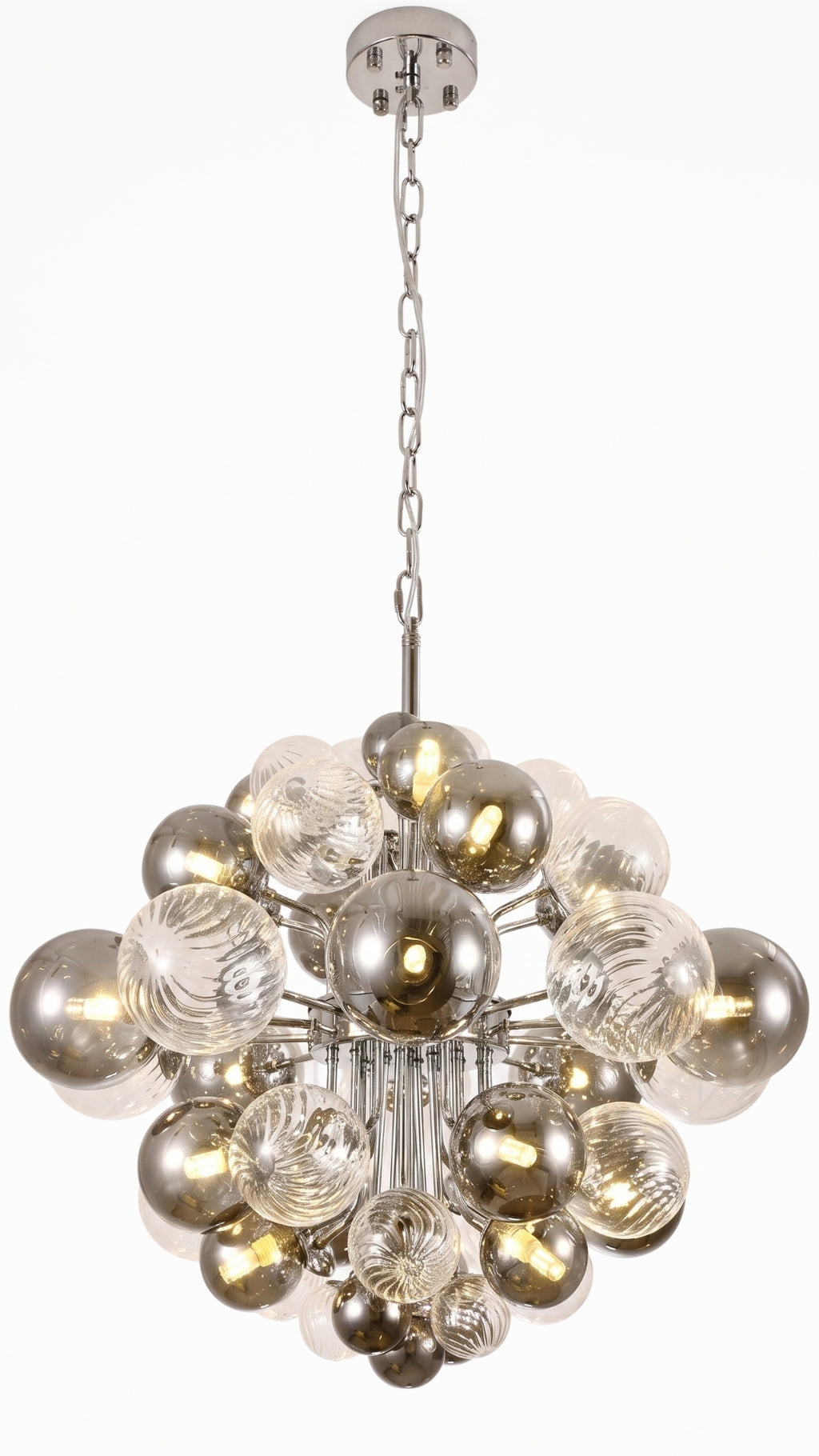 Lustre Bubble Jabuticaba Esfera de Vidro Transparente e Fume