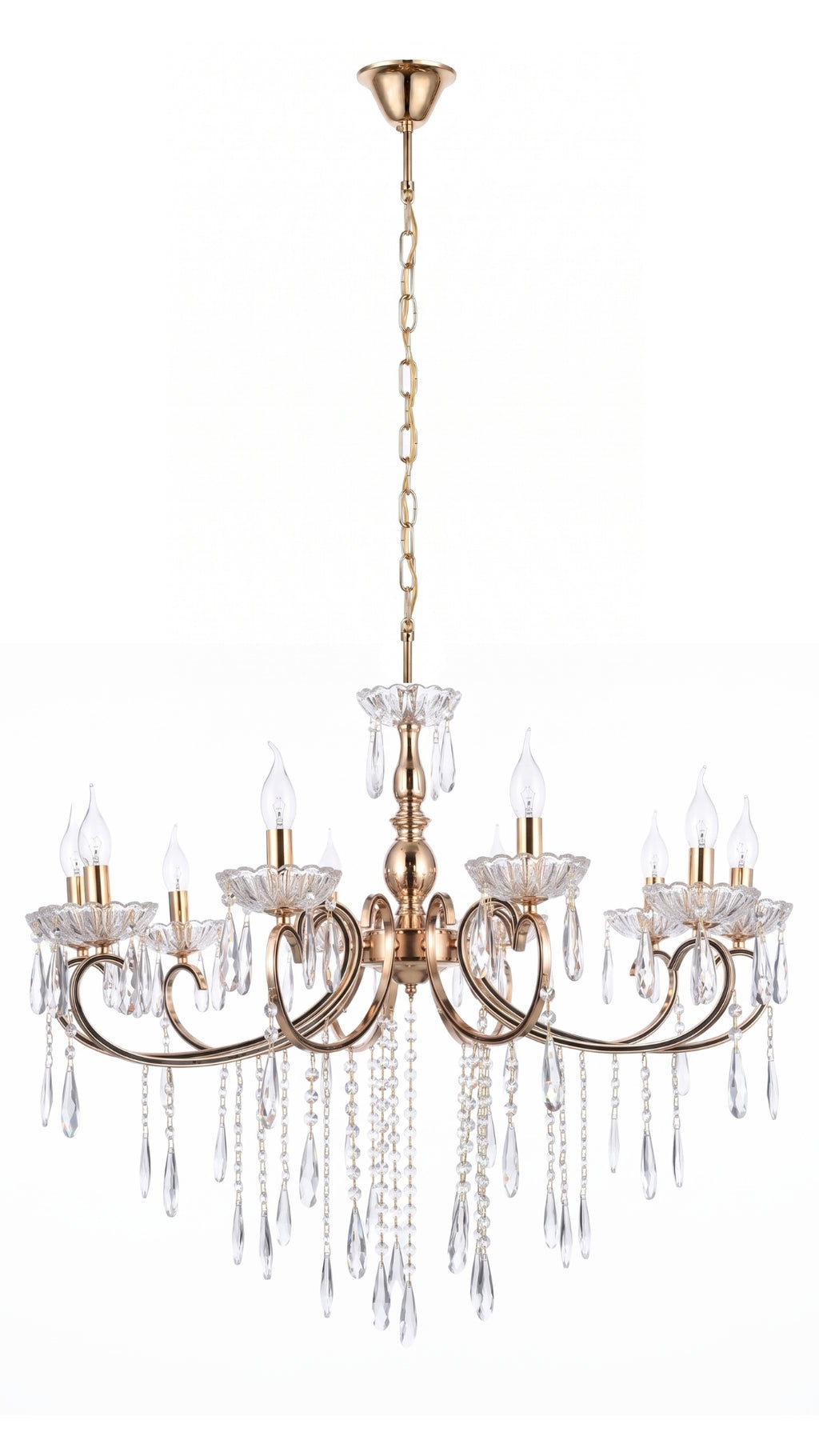 Lustre Clássico de Cristal Legítimo 8 Braços Dourado Ouro 18K