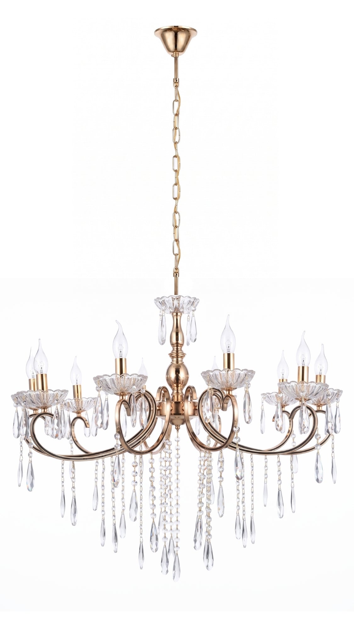 Lustre Clássico de Cristal Legítimo 8 Braços Dourado Ouro 18K