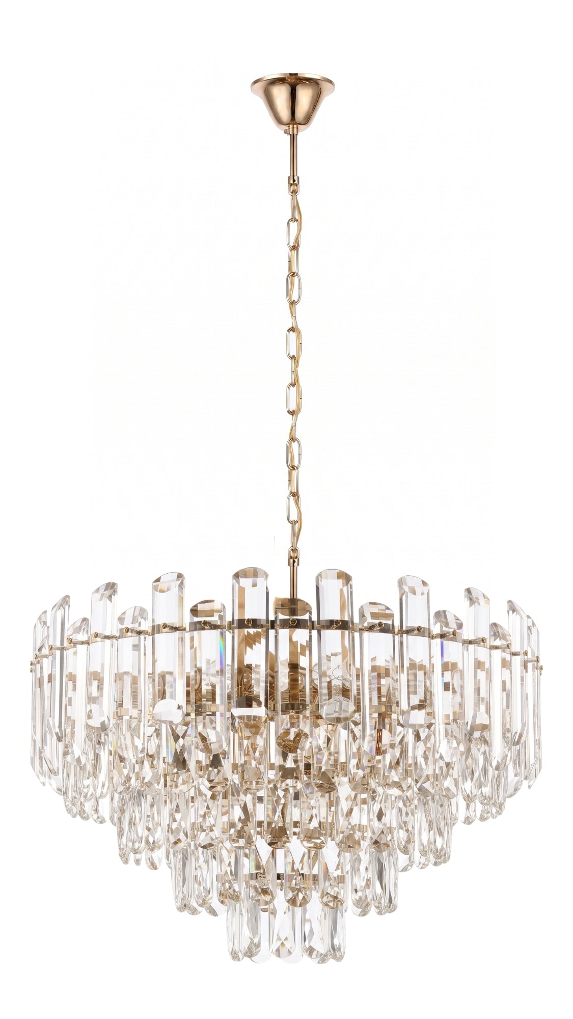 Lustre Pendente Cristal Legítimo Dourado 55cm Sala De Jantar