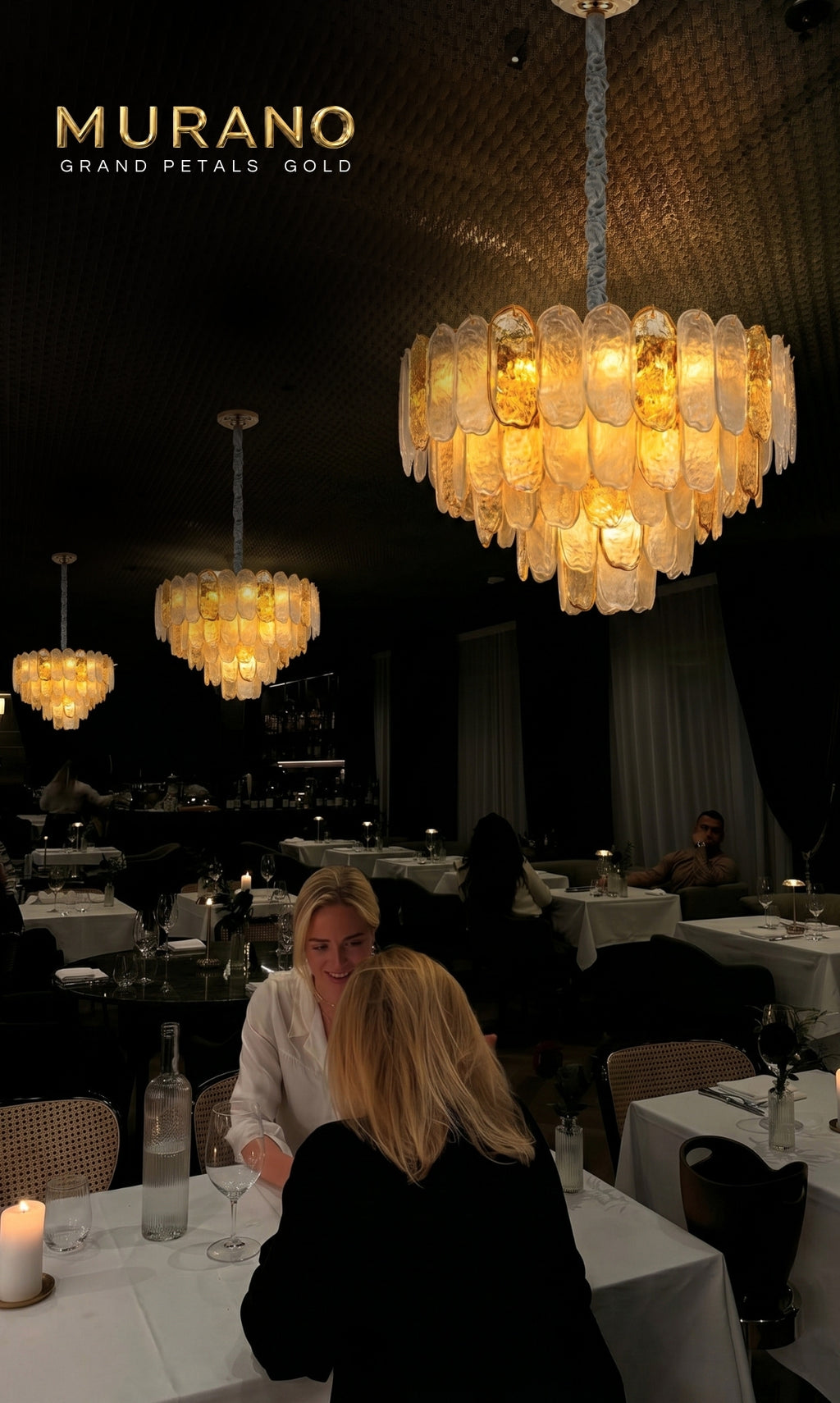 Lustre Murano Grand Petals Gold 80cm Cristal K9 Dourado Inox Luxo E14 Sala Jantar
