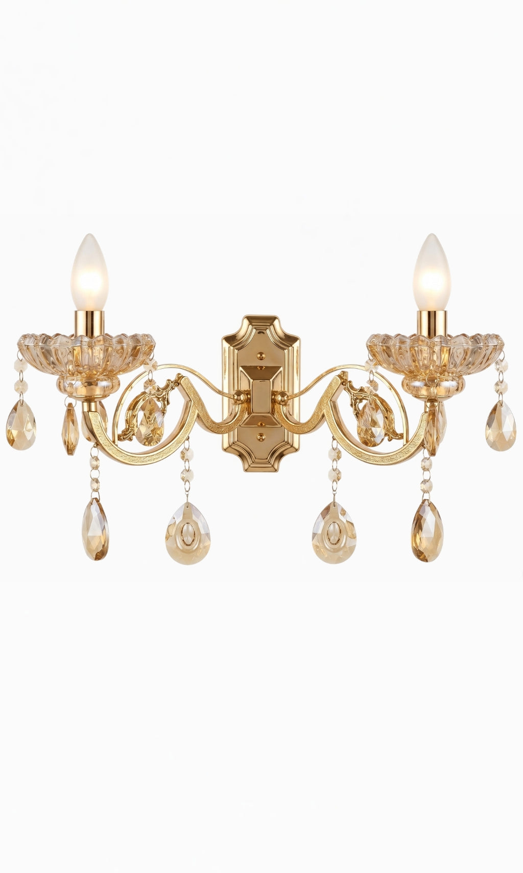 Arandela De Parede Cristal K9 Âmbar Hanôver III Candelabro 2 Braços