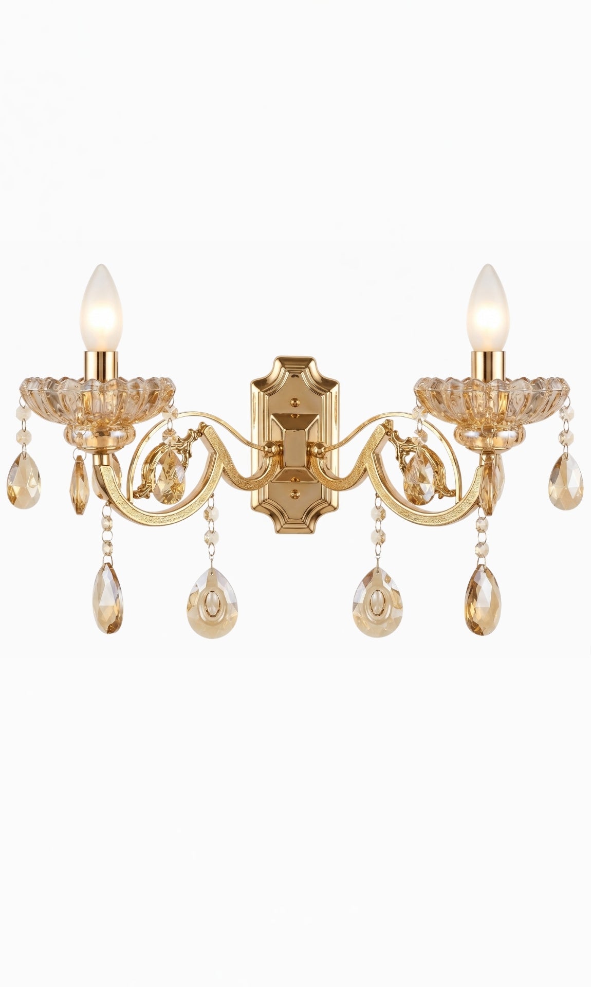 Arandela De Parede Cristal K9 Âmbar Hanôver III Candelabro 2 Braços