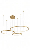 Lustre Pendente LED 3 Anéis Dourado Pé Direito Duplo 112w