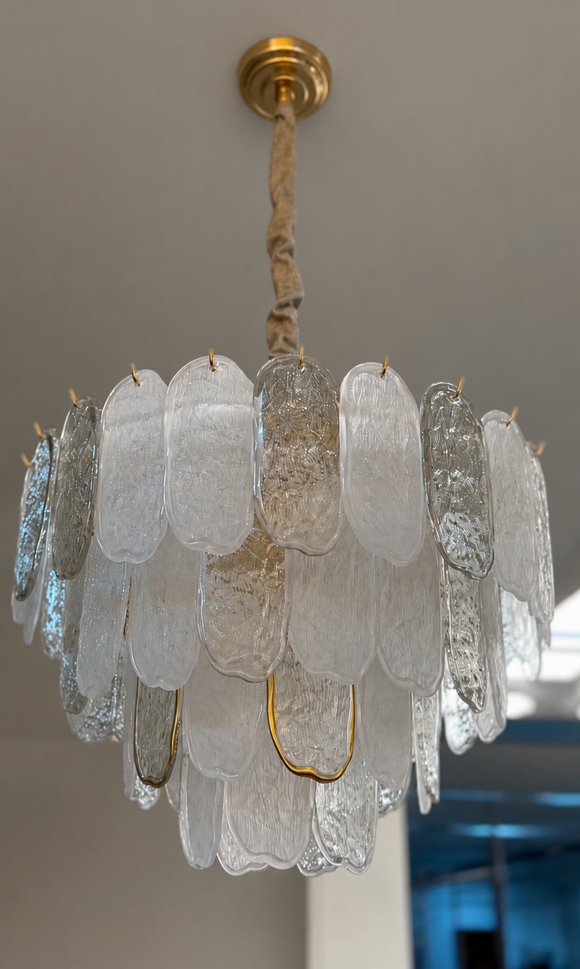 Lustre Murano Petals 55cm Cristal K9 Inox Gold E14 Sala Jantar Alto Padrão