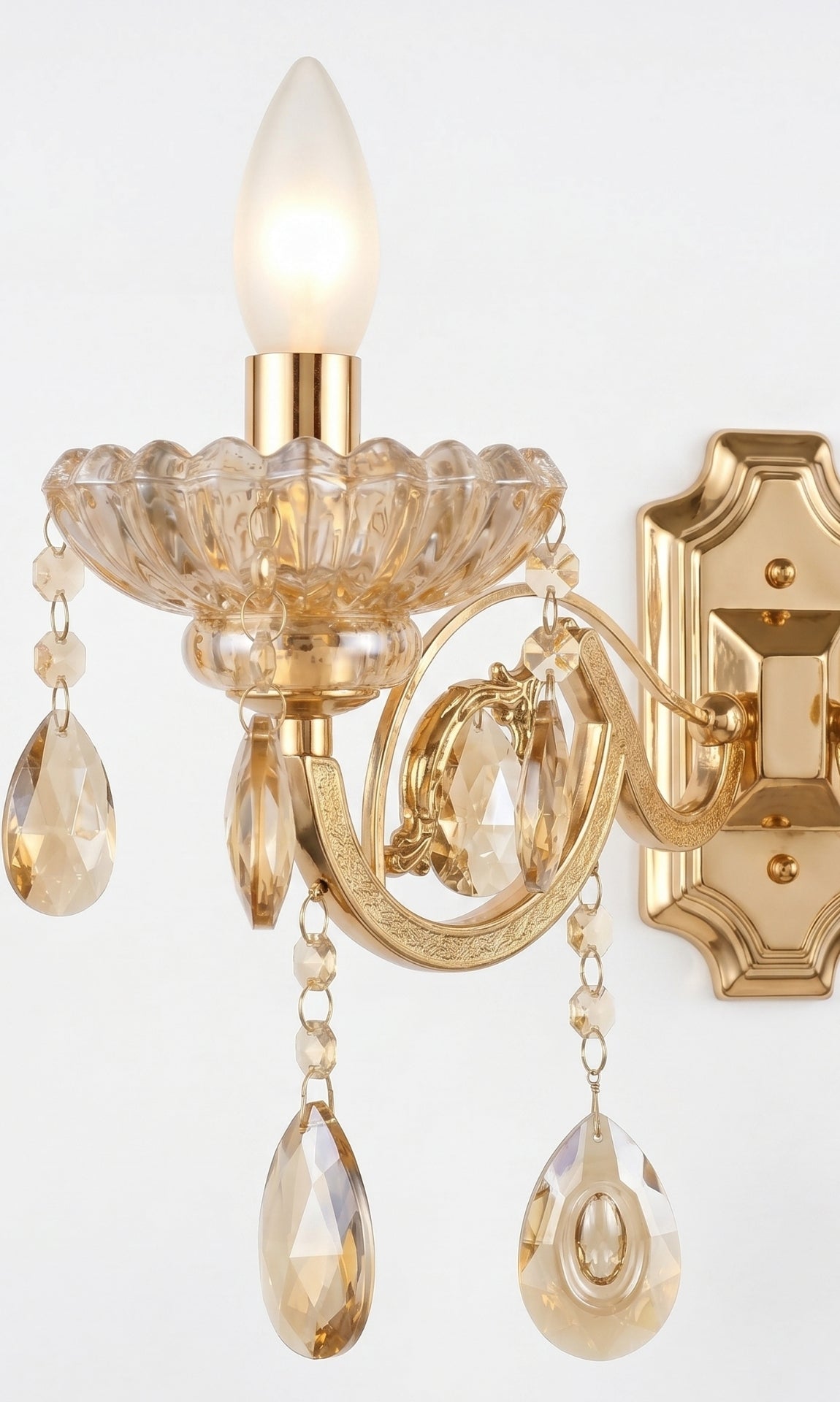 Arandela De Parede Cristal K9 Âmbar Hanôver III Candelabro 2 Braços