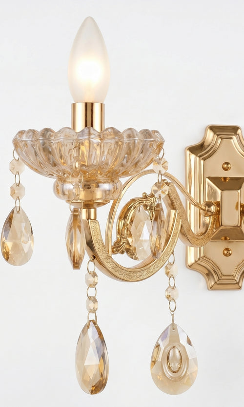 Arandela De Parede Cristal K9 Âmbar Hanôver III Candelabro 2 Braços