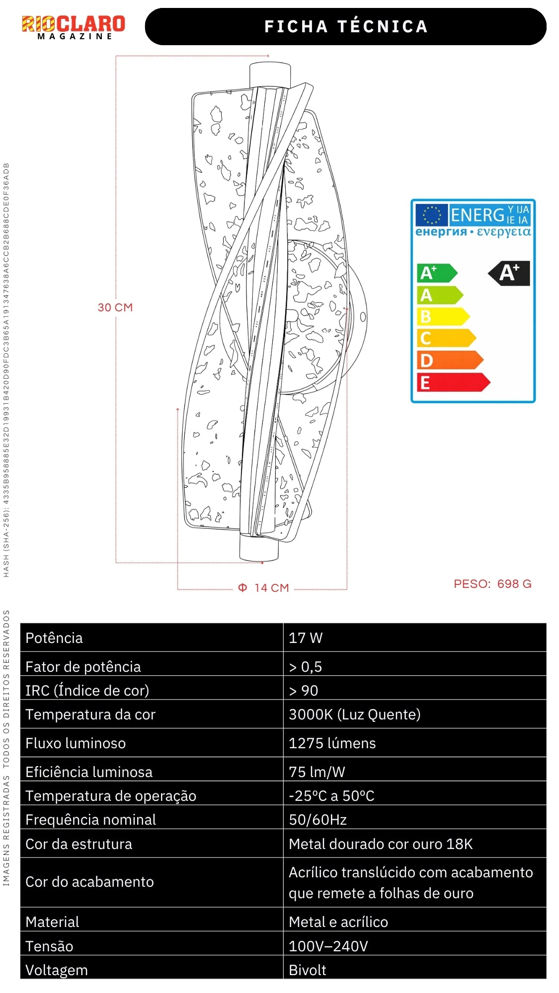 Arandela Led Moderna Espiral Dourada 17w Luz Quente Bivolt