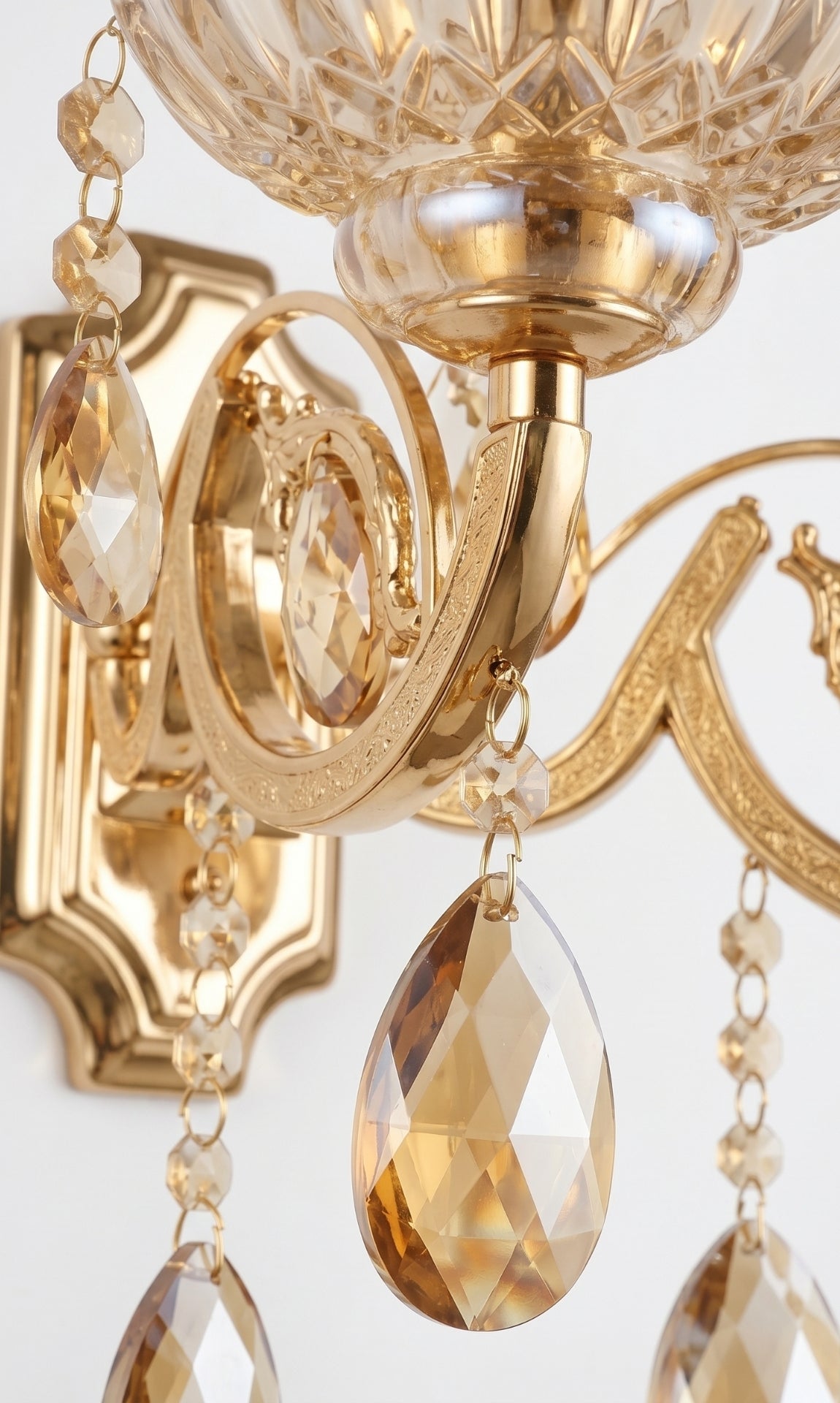 Arandela De Parede Cristal K9 Âmbar Hanôver III Candelabro 2 Braços