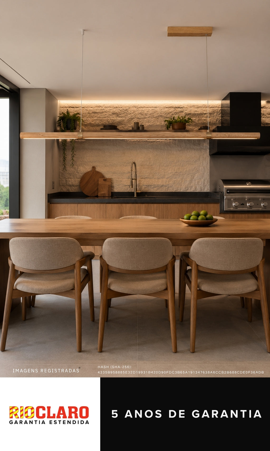 Pendente Linear Madeira Louro Freijó 120cm LED 20W Legna Milano Uno