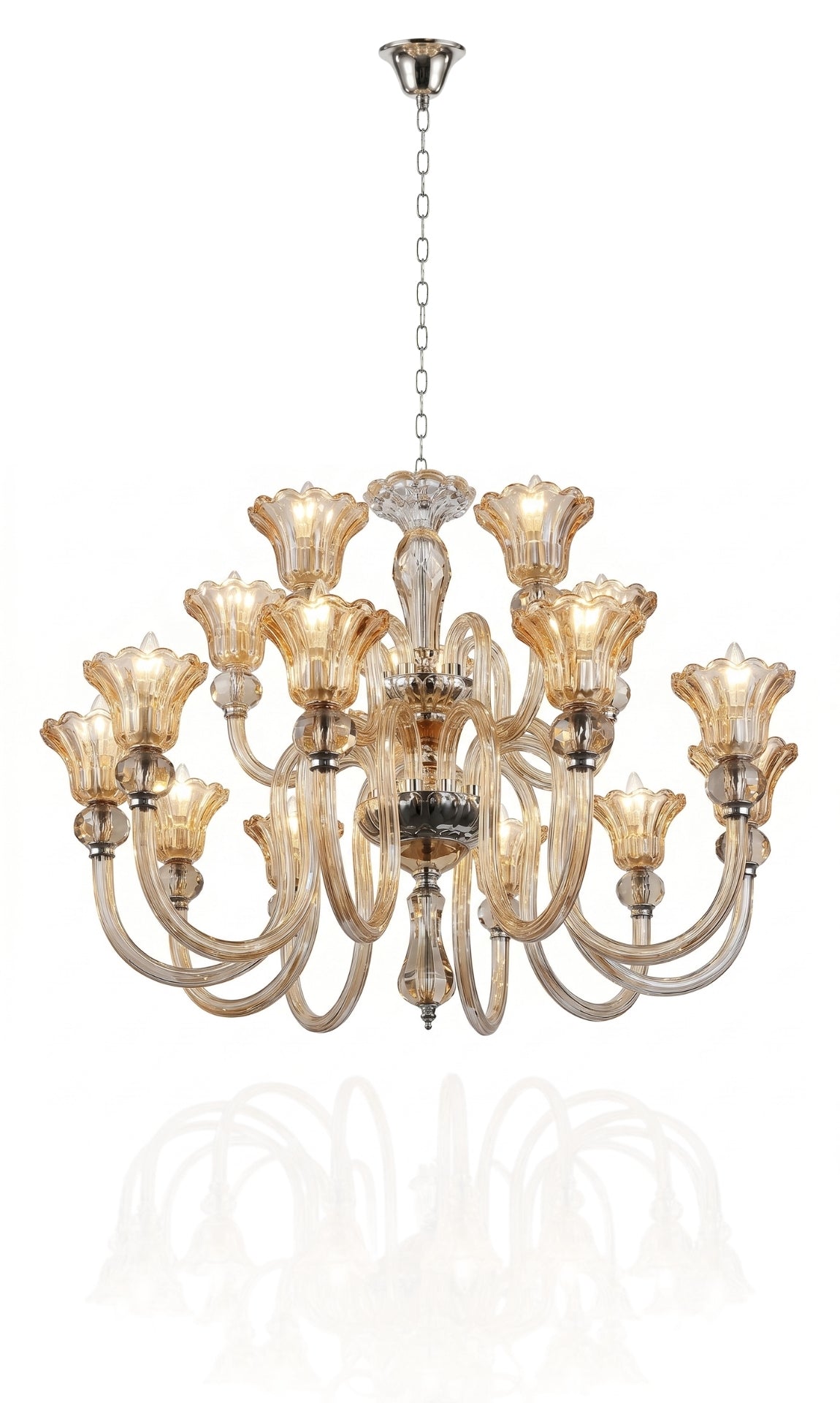 Lustre Candelabro De Cristal Luxuoso Ambar Com 15 Braços