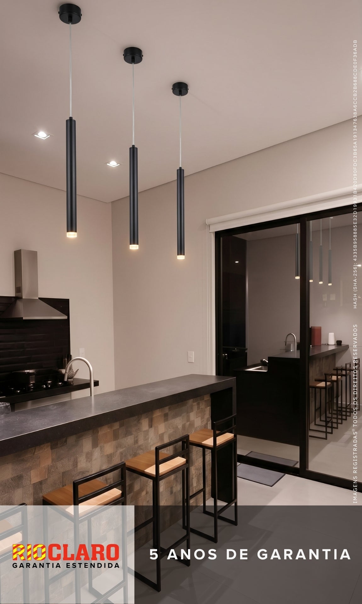 Luminária Pendente Led 5w Tubo Cilindro Preto 40cm 3000k