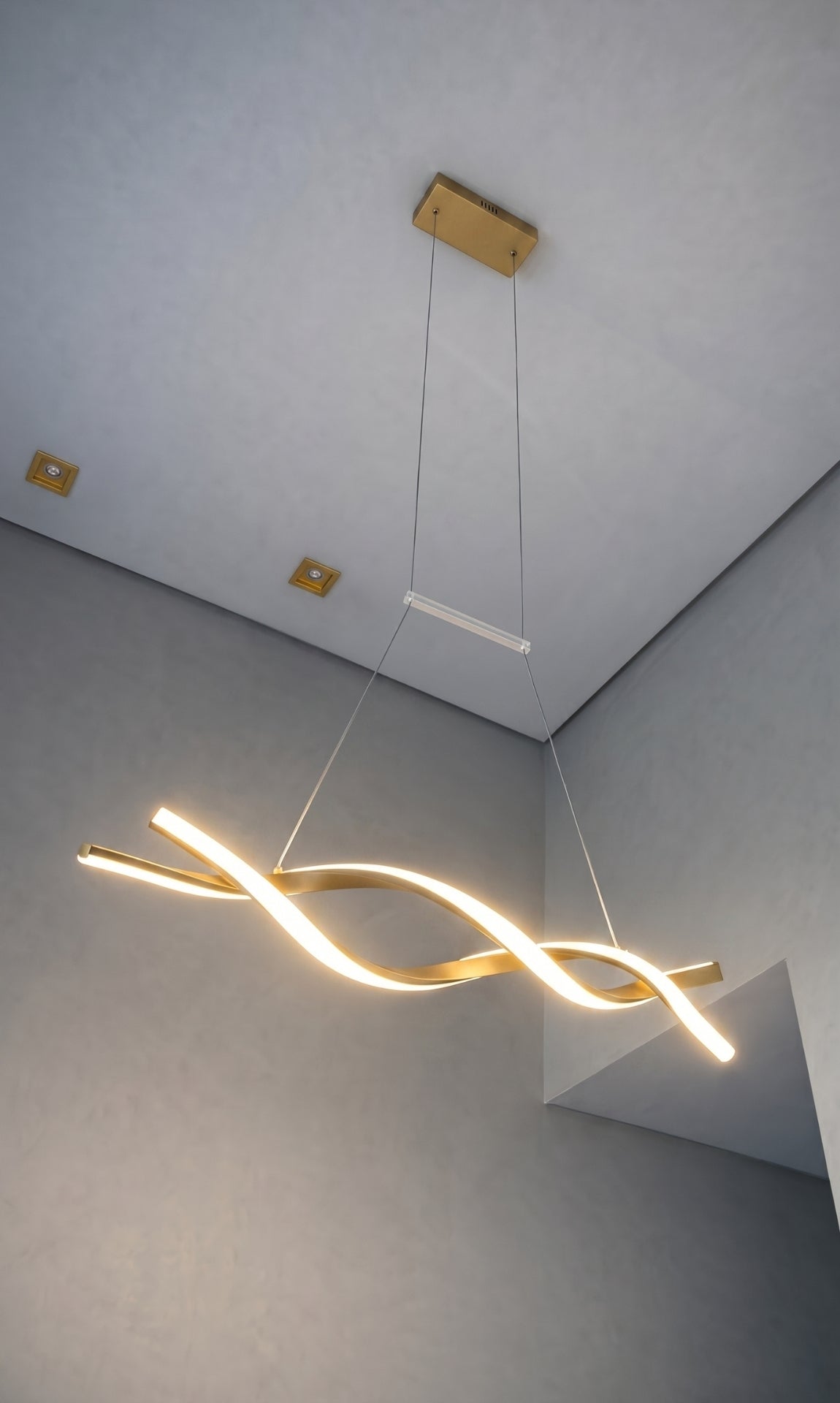 Lustre Pendente Led Dourado Ondas Dna 44w 3 Cores Bivolt