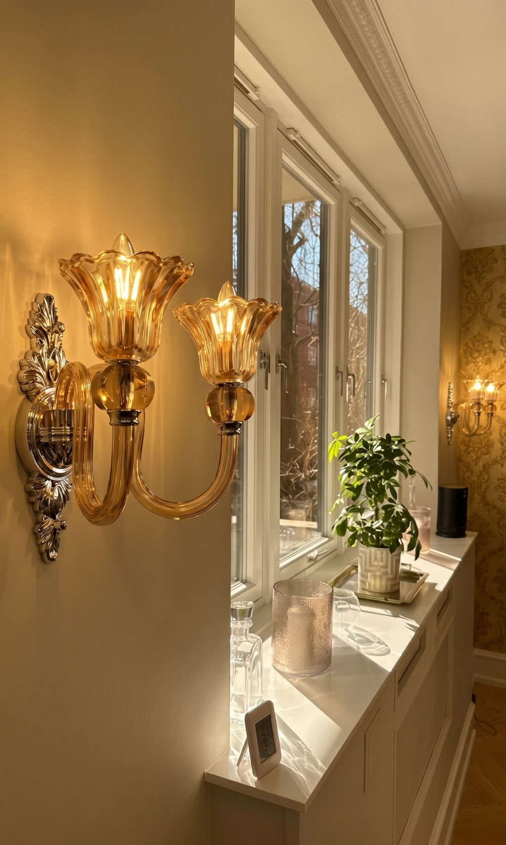 Arandela De Parede Cristal K9 Âmbar Prince II Candelabro 2 Braços