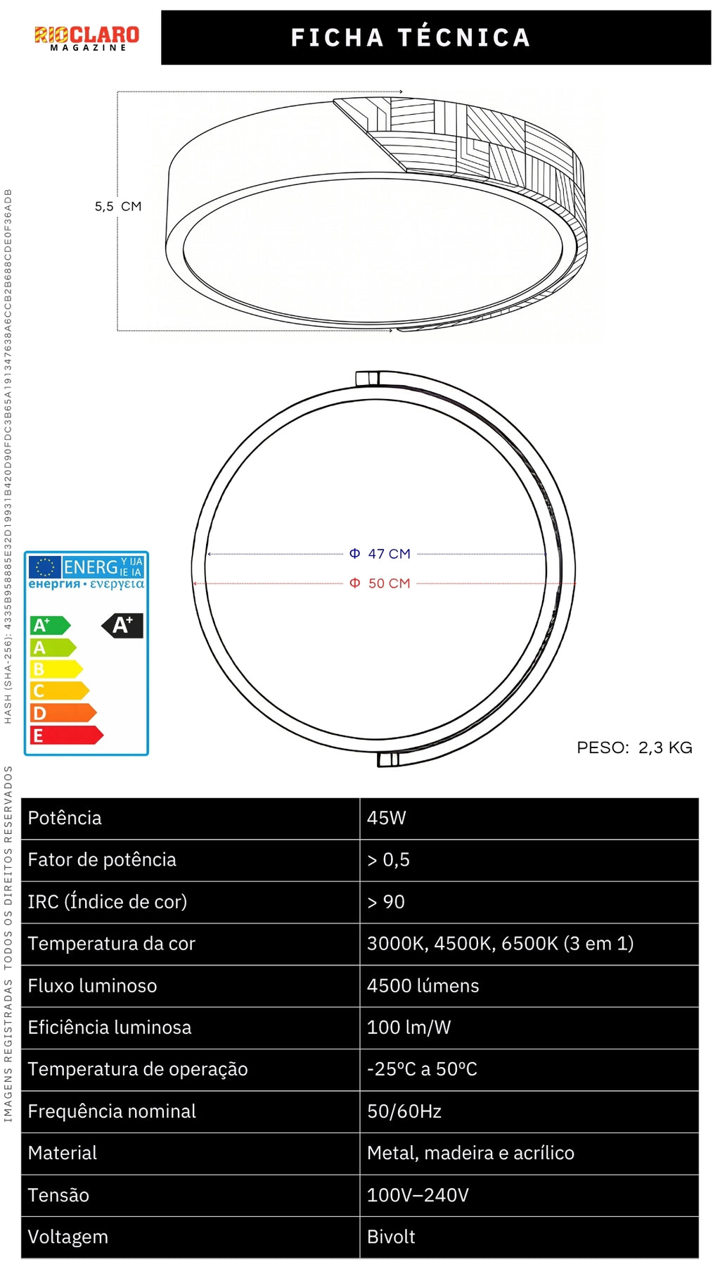 Plafon Led Sobrepor Redondo C/ Madeira 45w 3 Em 1 - Off White