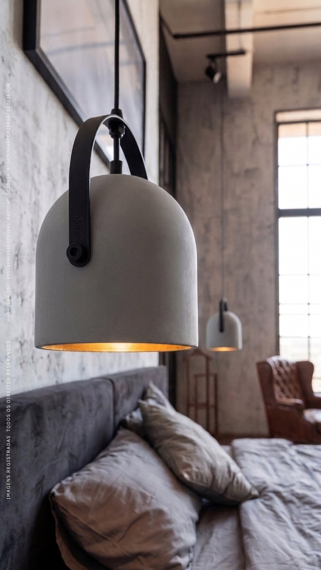 Luminária Pendente Design Industrial Concreto Cimento Queimado E27 Bivolt