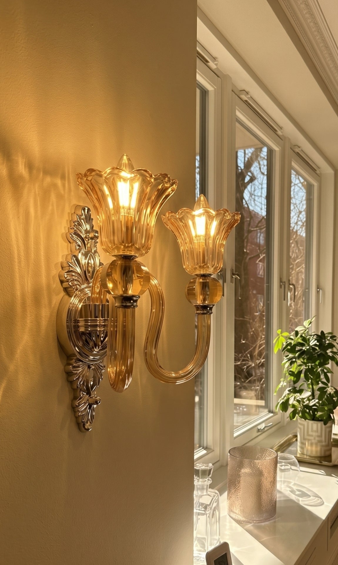 Arandela De Parede Cristal K9 Âmbar Prince II Candelabro 2 Braços