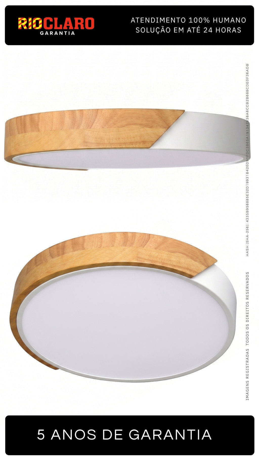 Plafon Led Sobrepor Redondo C/ Madeira 45w 3 Em 1 - Off White