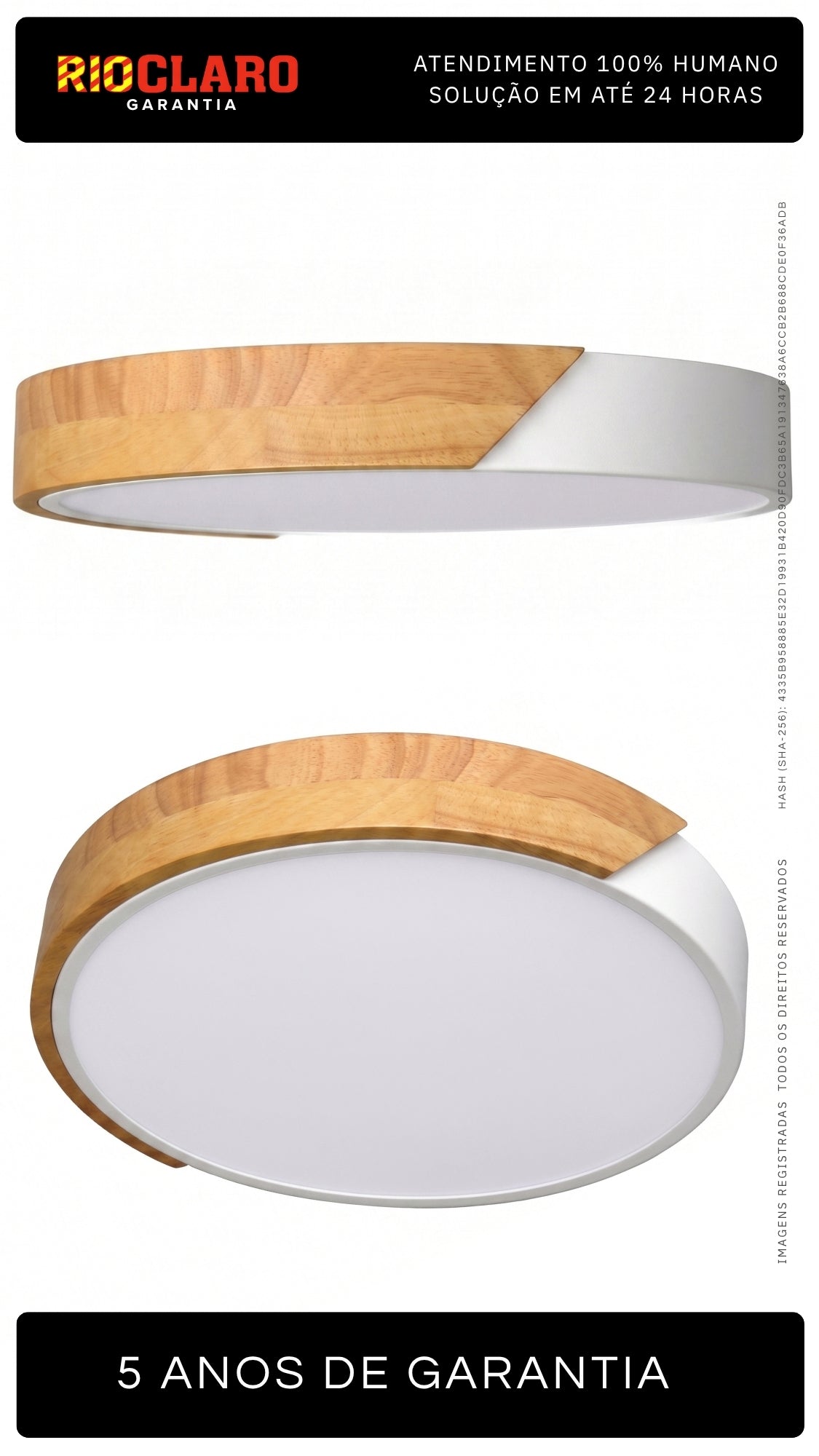 Plafon Led Sobrepor Redondo C/ Madeira 45w 3 Em 1 - Off White
