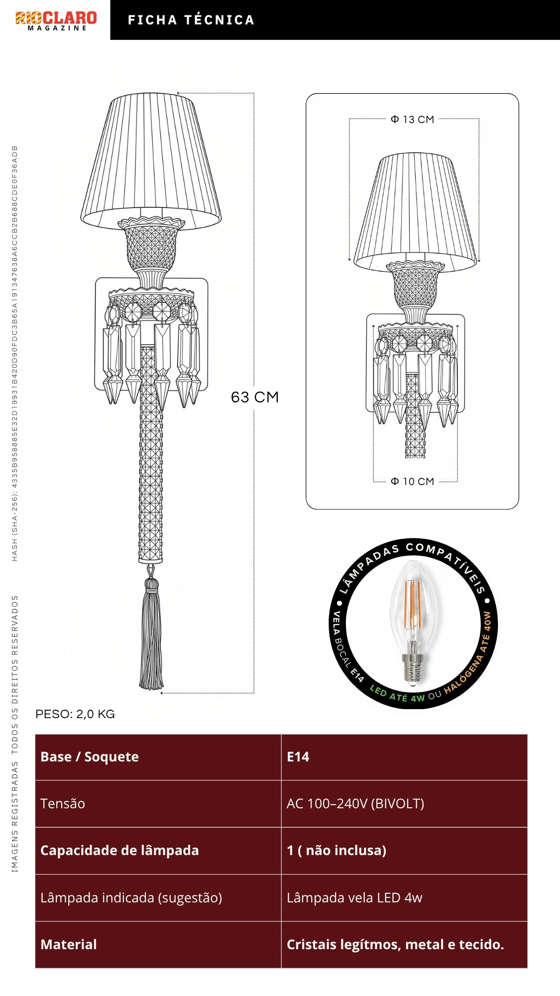 Arandela Tocha De Cristal Legítimo Estilo Baccarat Bivolt
