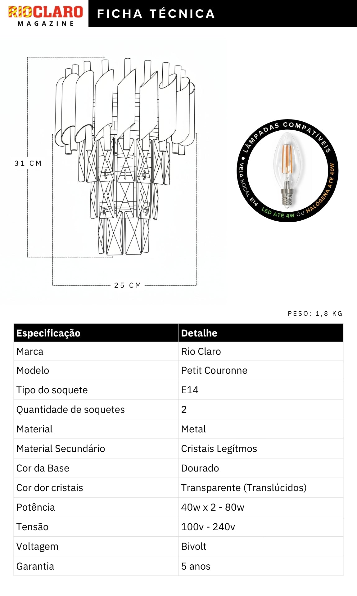 Arandela De Parede Cristal Legítimo Dourada Petit Couronne