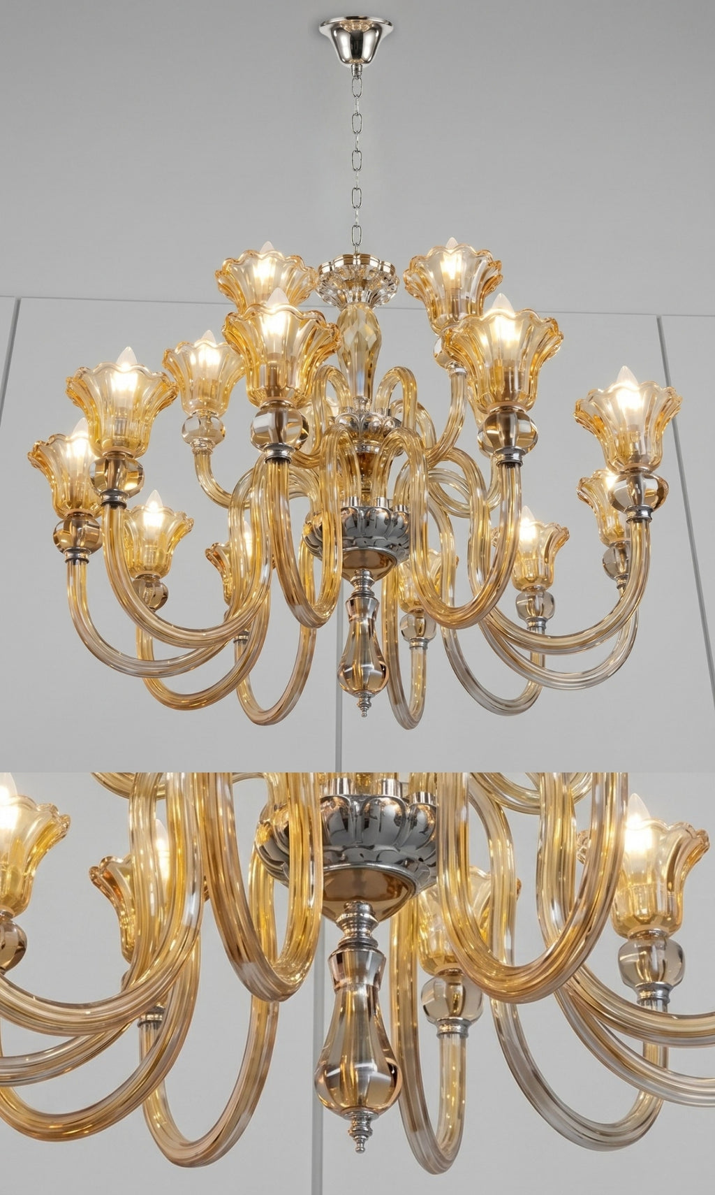 Lustre Candelabro De Cristal Luxuoso Ambar Com 15 Braços