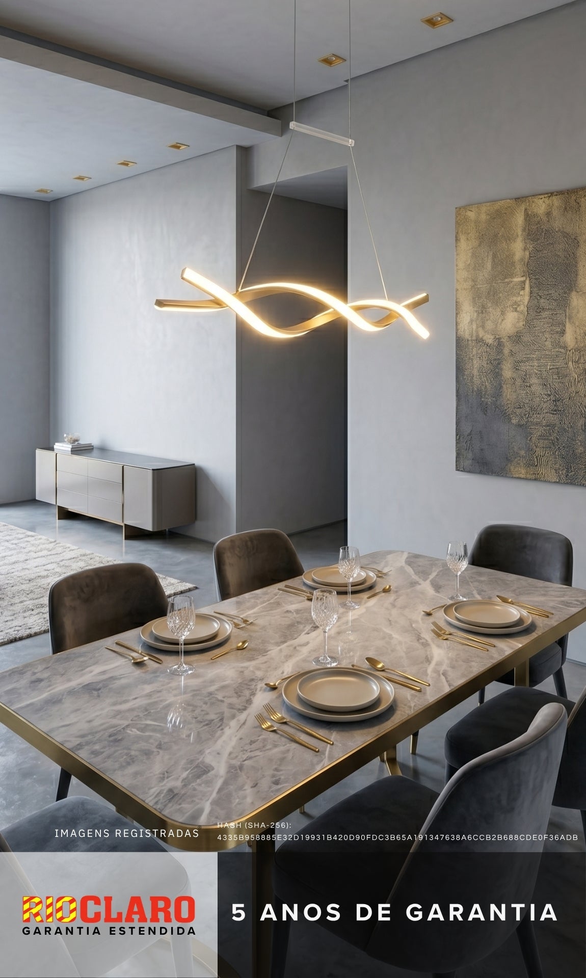Lustre Pendente Led Dourado Ondas Dna 44w 3 Cores Bivolt