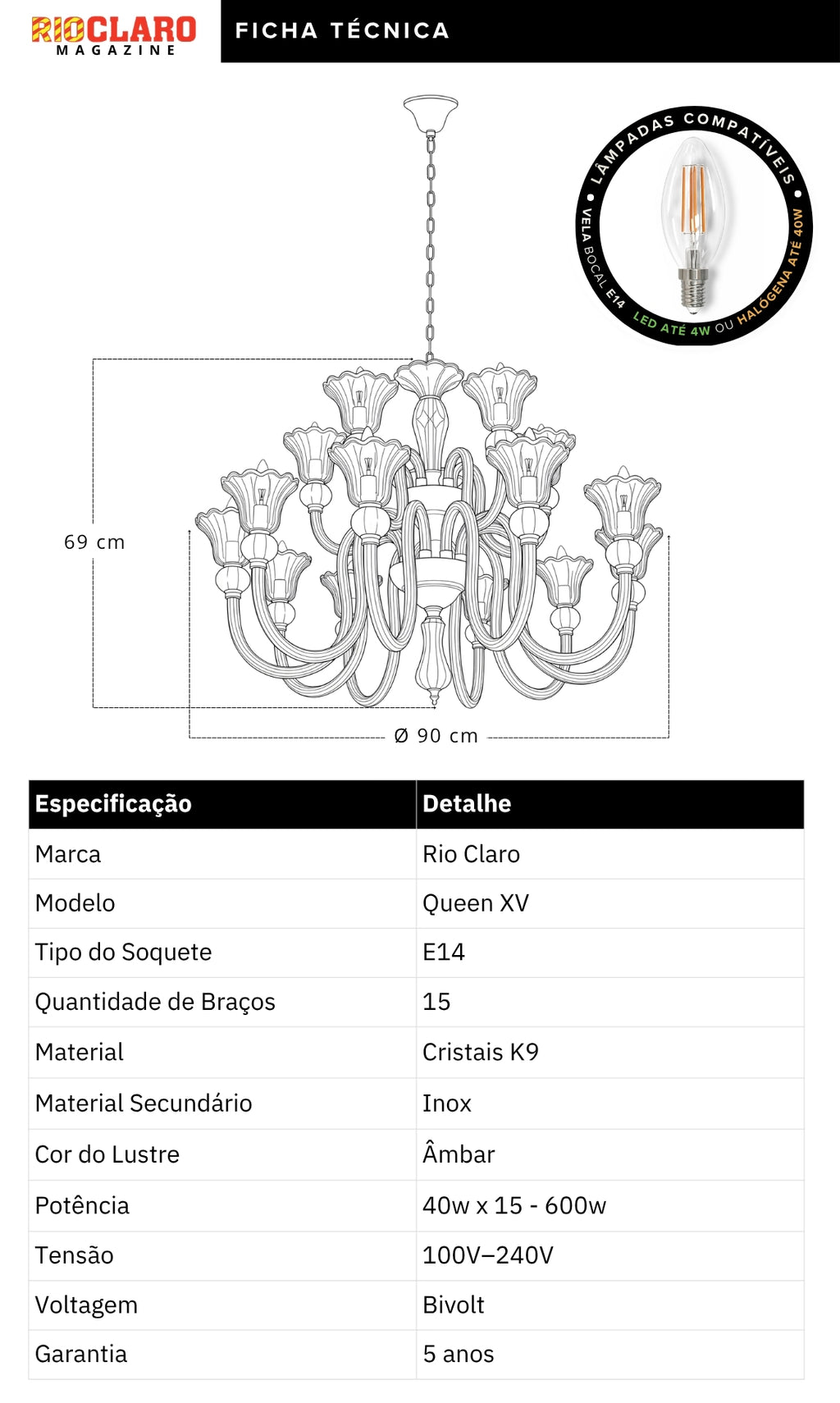 Lustre Candelabro De Cristal Luxuoso Ambar Com 15 Braços