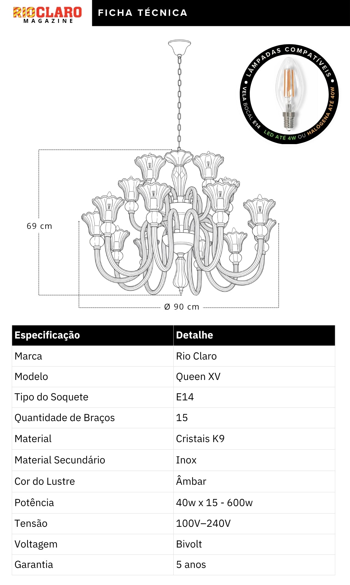 Lustre Candelabro De Cristal Luxuoso Ambar Com 15 Braços