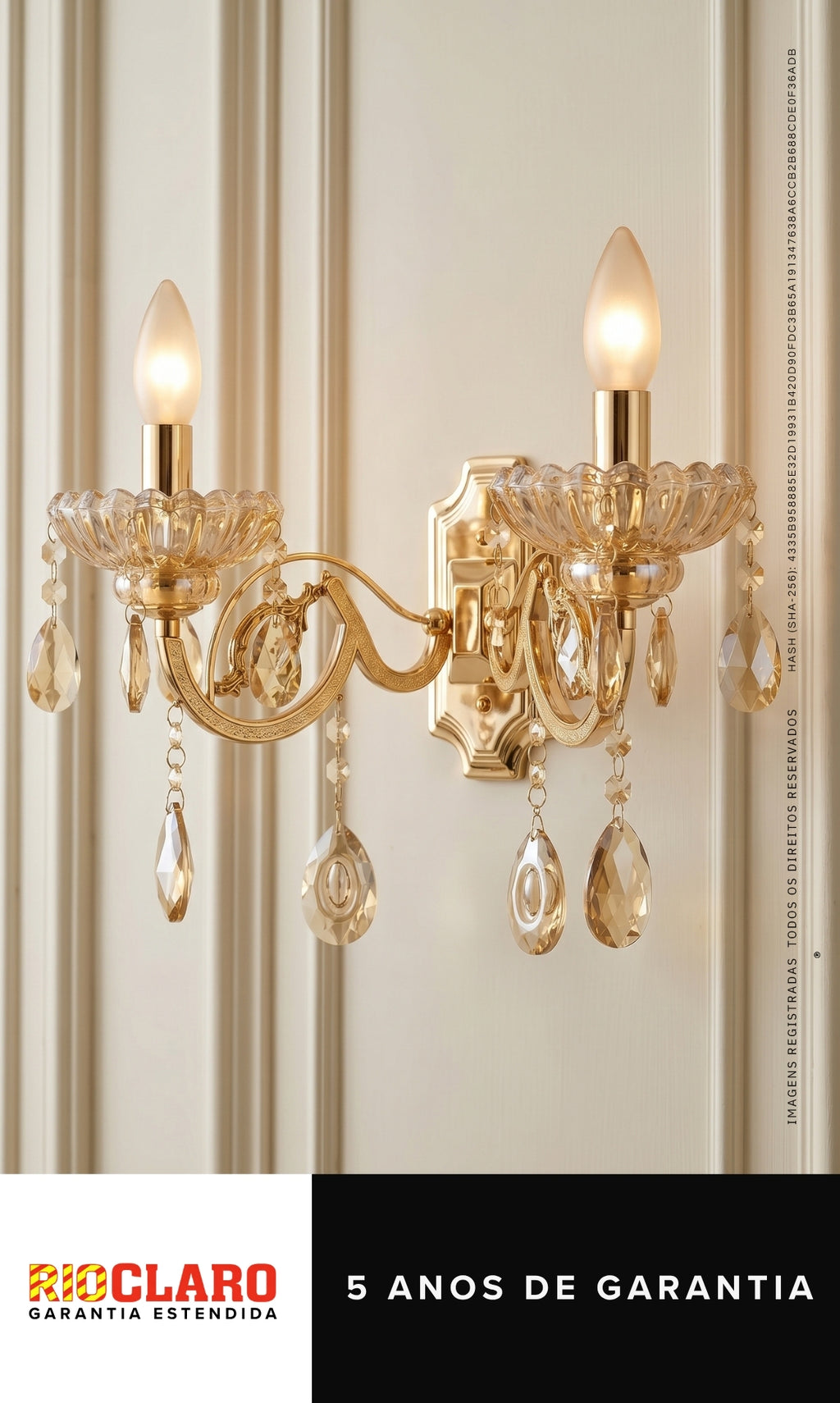Arandela De Parede Cristal K9 Âmbar Hanôver III Candelabro 2 Braços