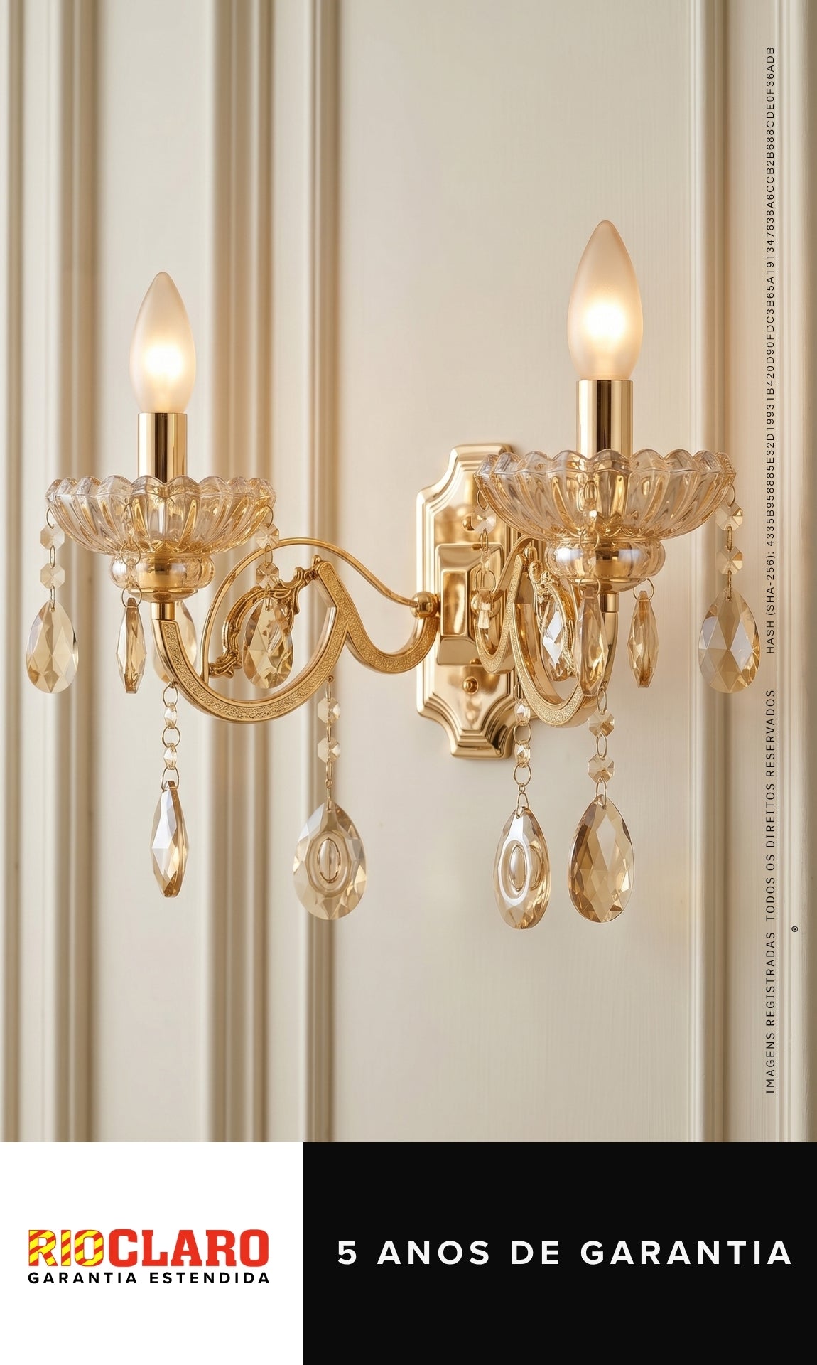 Arandela De Parede Cristal K9 Âmbar Hanôver III Candelabro 2 Braços