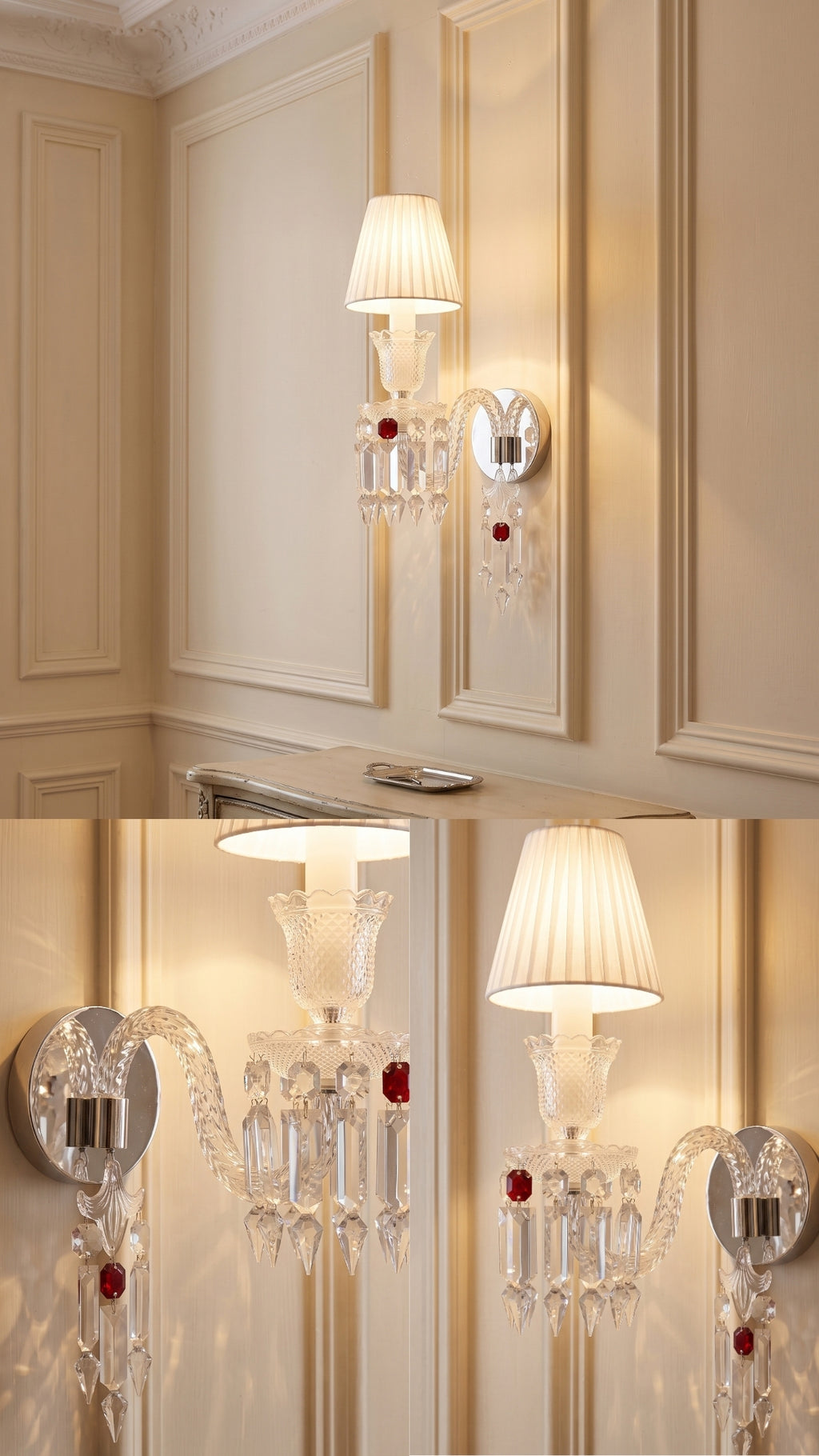 Arandela Tocha De Cristal Legítmo Estilo Baccarat Rouge N2 Bivolt