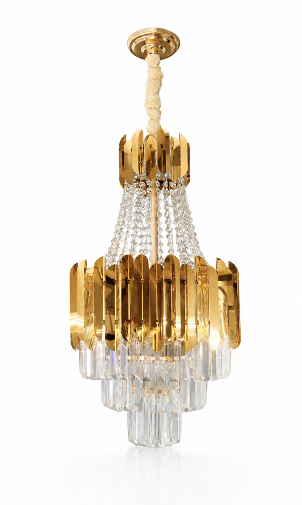 Lustre Pendente Imperial de Cristal Legítimo K9 - Dourado Bivolt