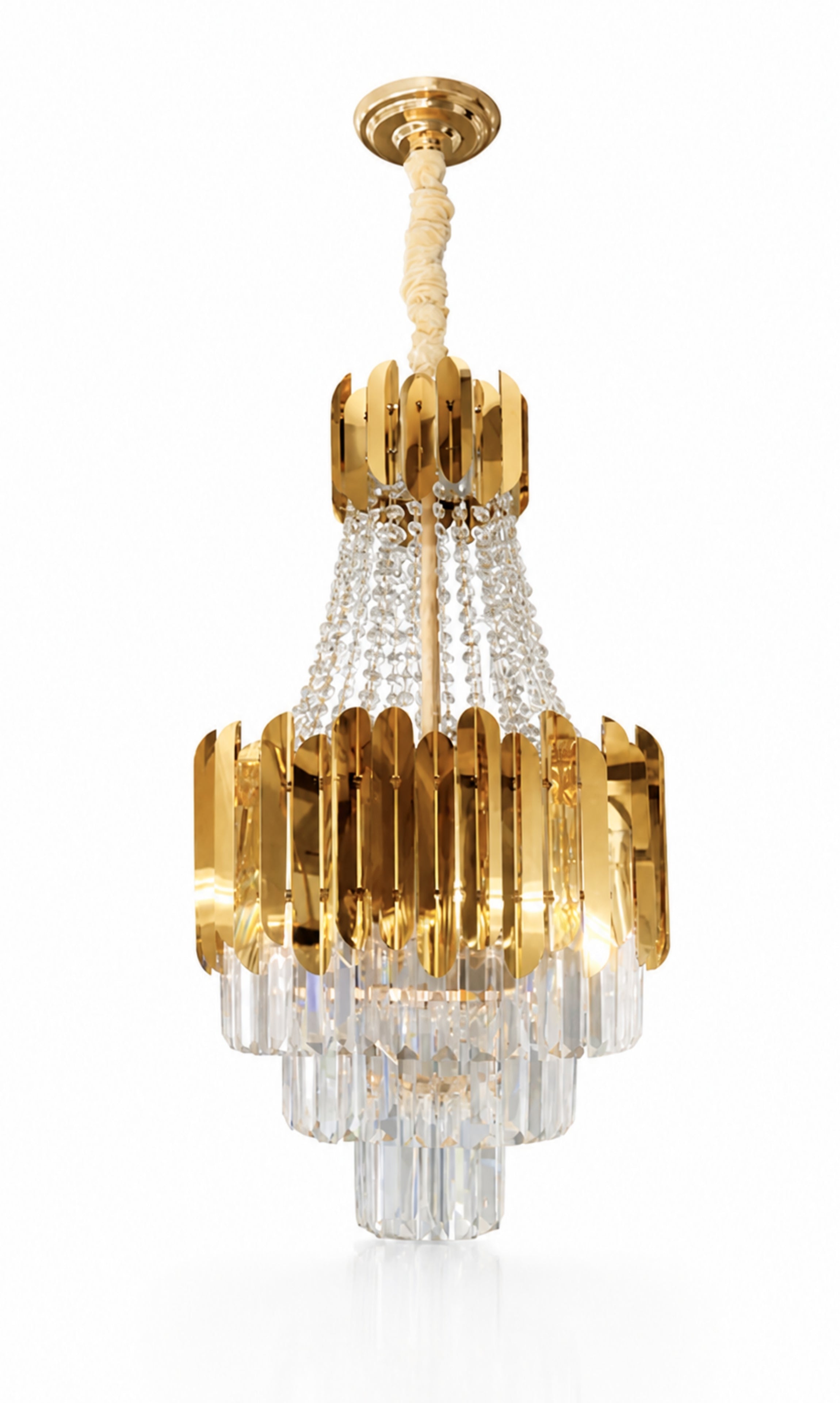 Lustre Pendente Imperial de Cristal Legítimo K9 - Dourado Bivolt