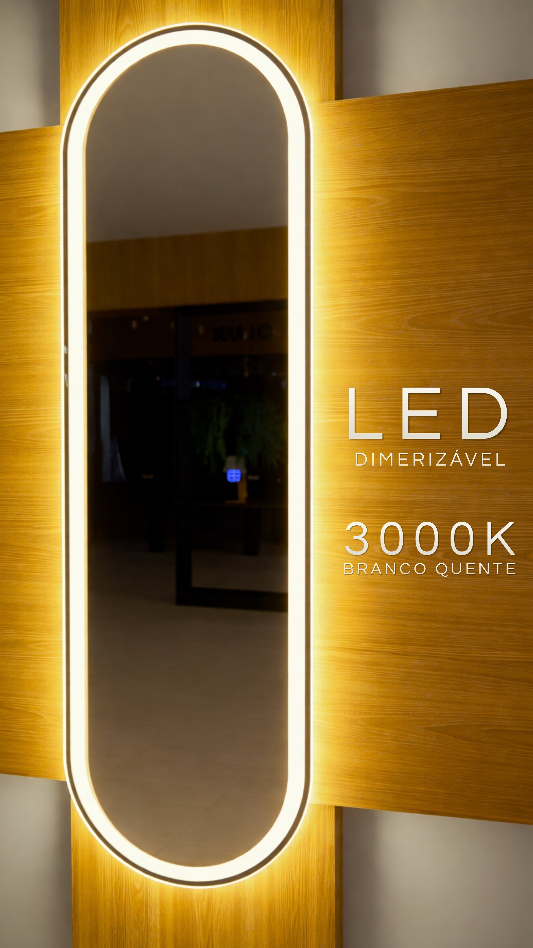 Espelho Oval LED Dimerizável Moldura Grande Corpo Inteiro